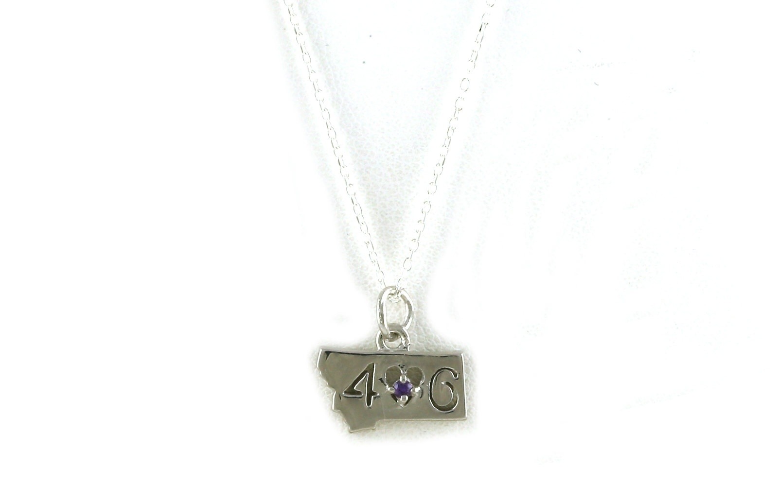 Petite State of Montana "406" Heart Montana Huckleberry Sapphire Necklace in Sterling Silver (0.03cts)