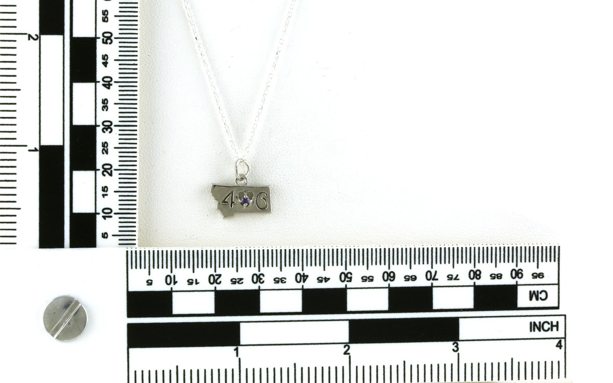 Petite State of Montana "406" Heart Montana Huckleberry Sapphire Necklace in Sterling Silver (0.03cts) scale