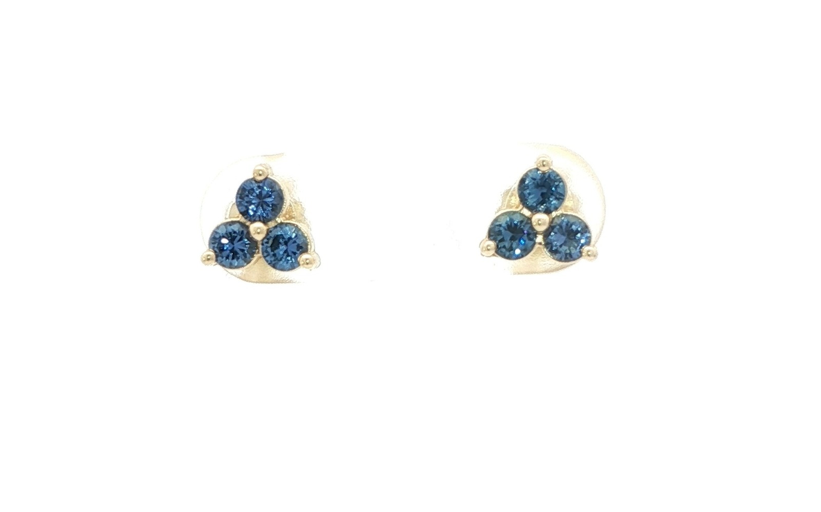 3-Stone Cluster Montana Yogo Sapphire Stud Earrings in Yellow Gold (0.67cts TWT)