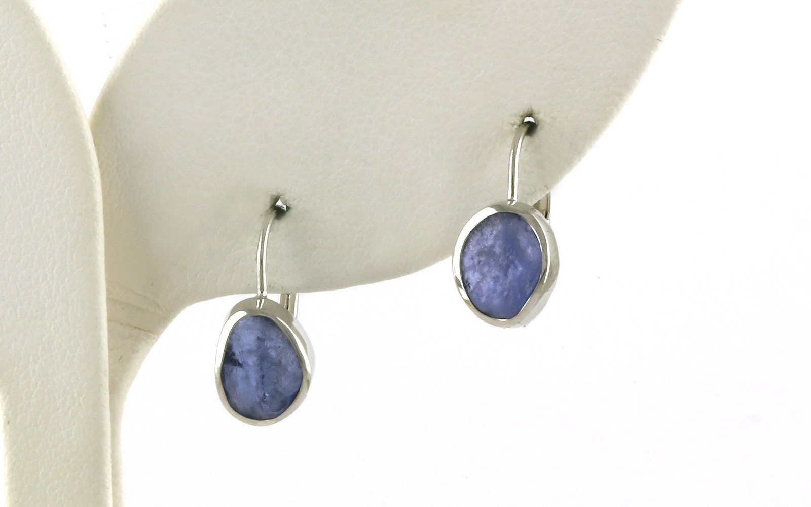Bezel-Set Flat Montana Yogo Sapphire Leverback Earrings in White Gold (2.37cts TWT)