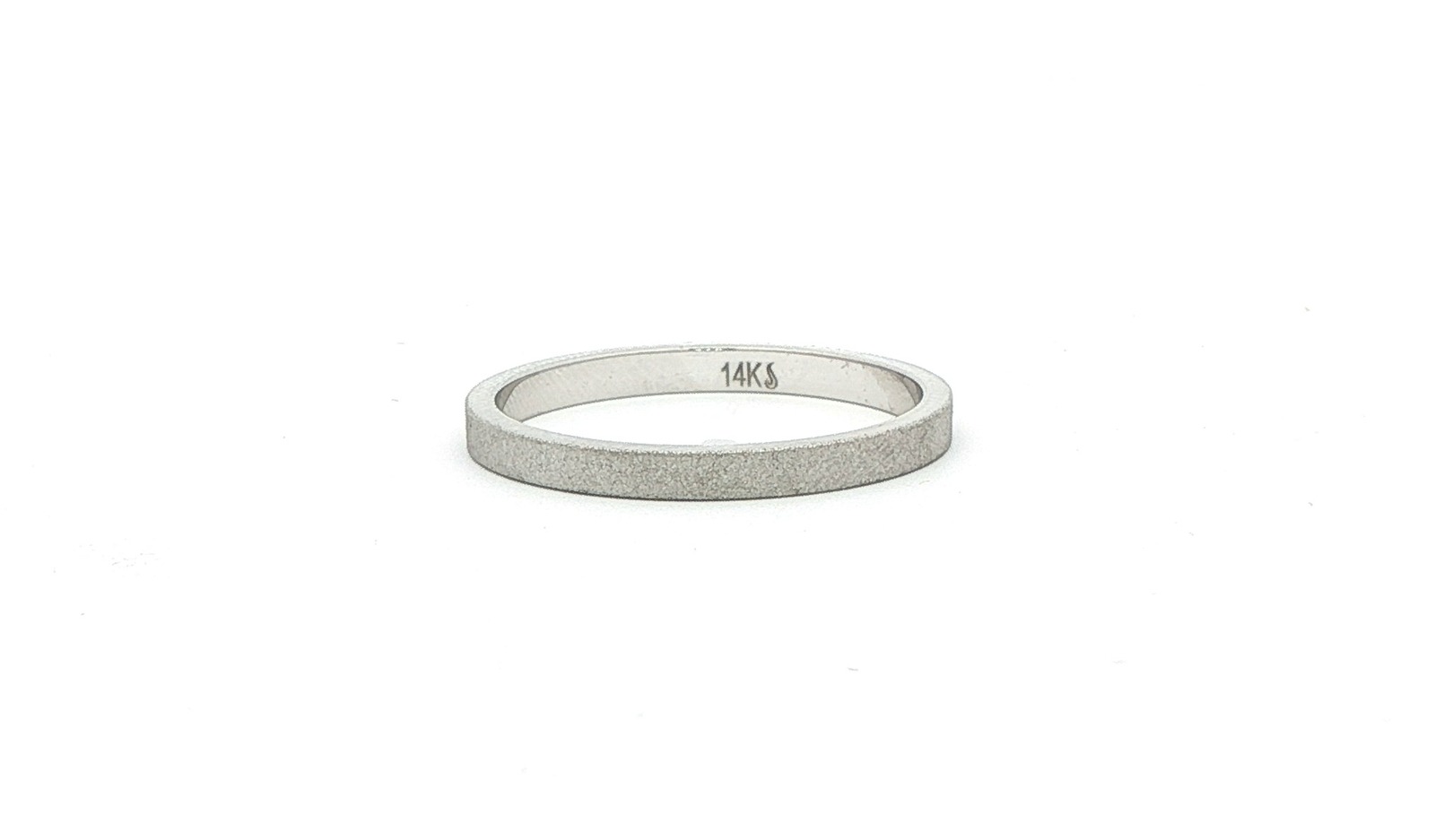 Glass Blast Finish 2mm Flat Band in White Gold