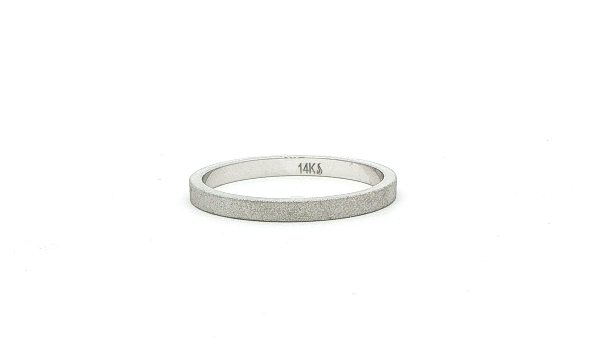 Glass Blast Finish 2mm Flat Band in White Gold