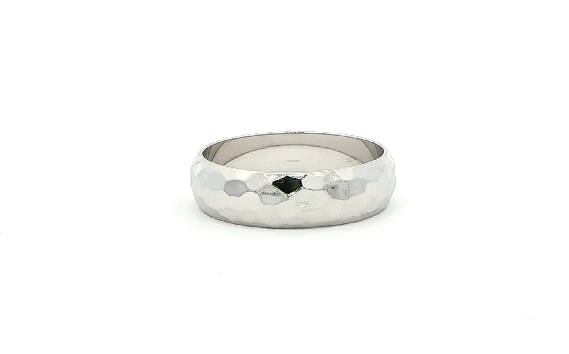 Rock Finish 6mm Half Round Band in White Gold
