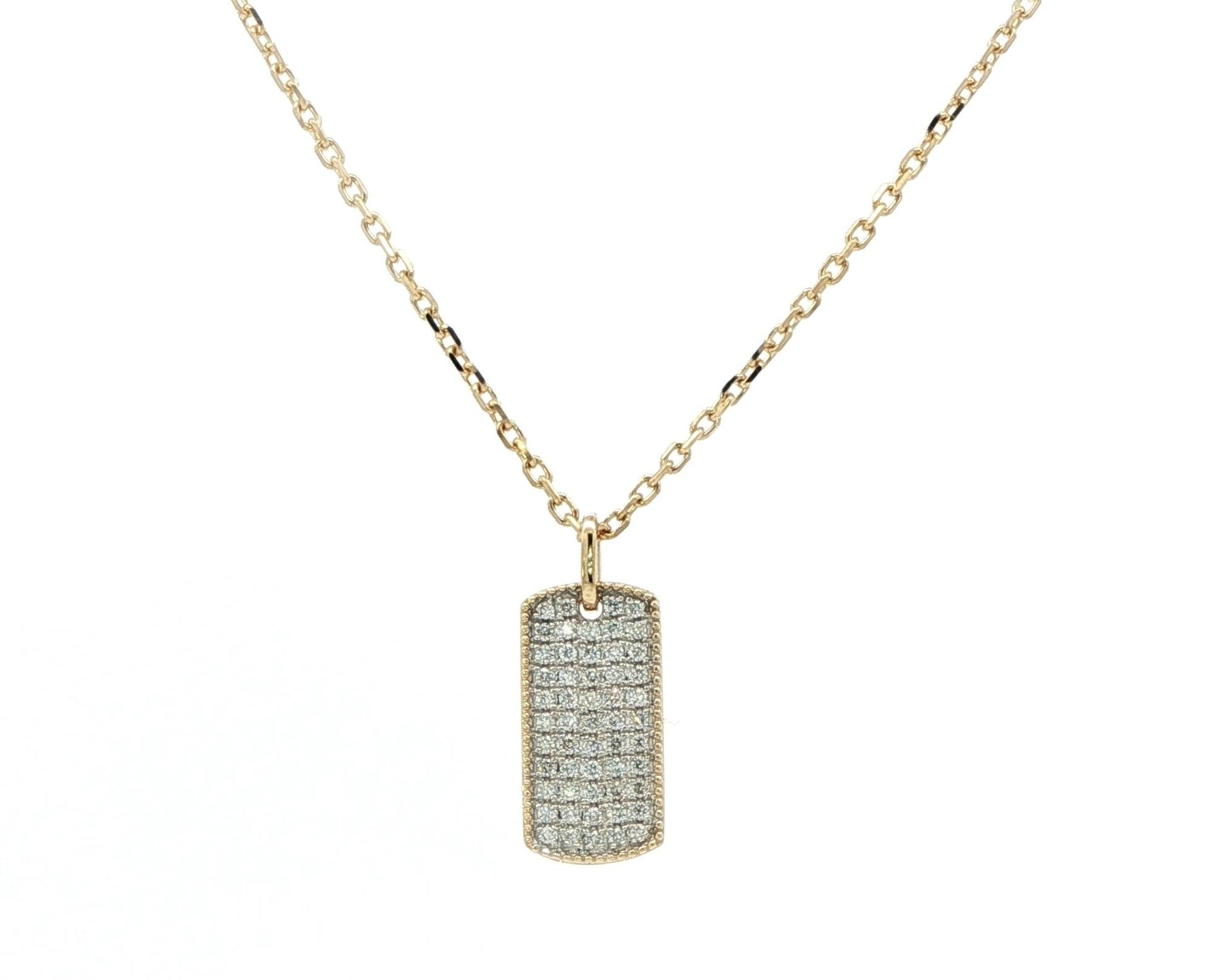 Diamond Pave Dog Tag Necklace in Yellow Gold (0.20cts TWT)
