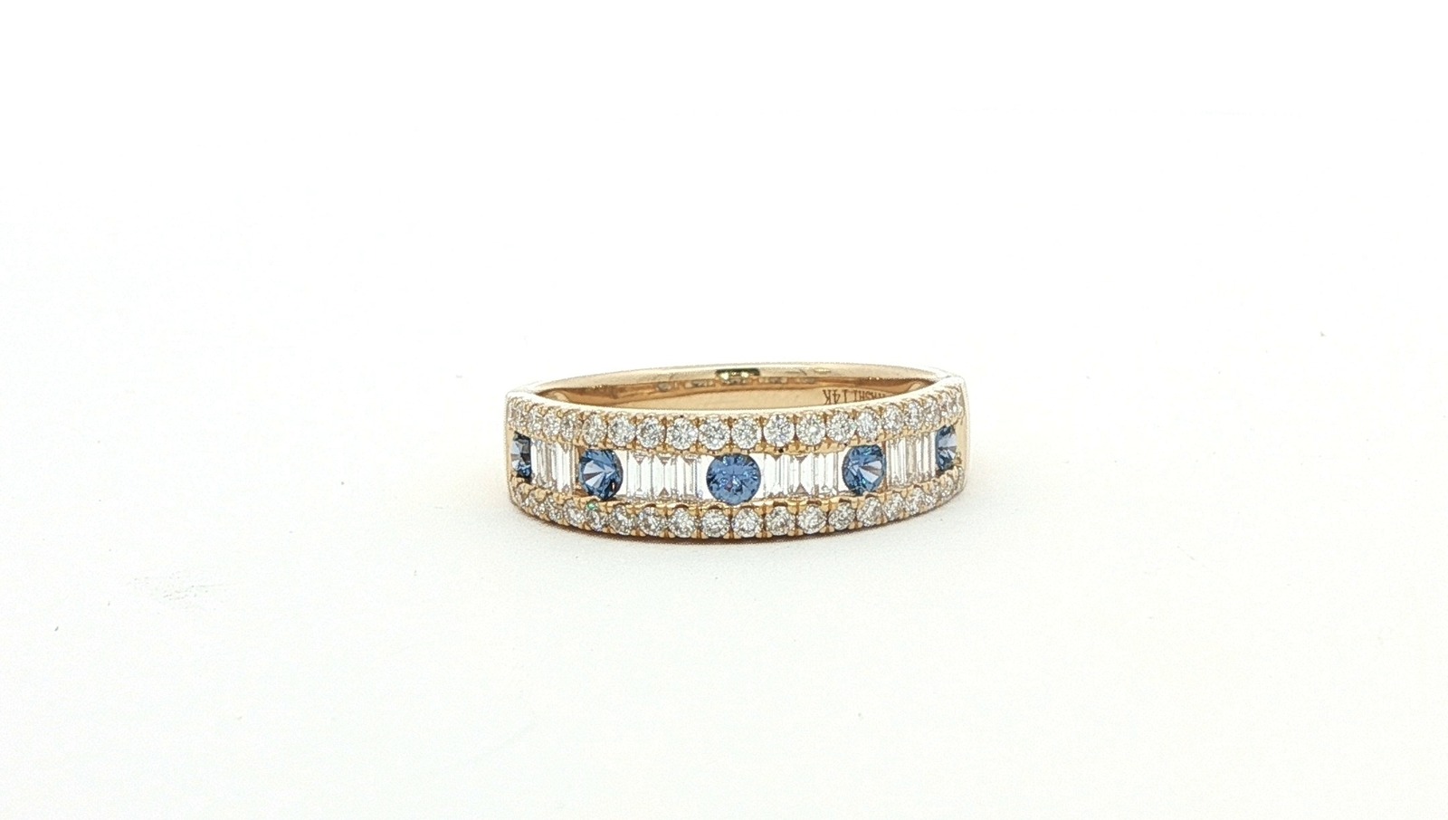 3-Row Montana Yogo Sapphire and Diamond Ring in Yellow Gold (0.76cts TWT)