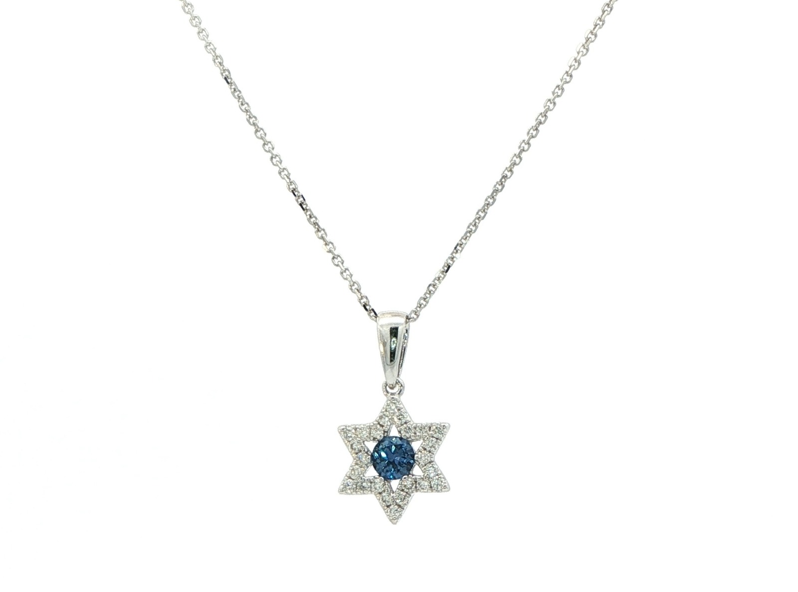 Star of David Montana Yogo Sapphire and Diamond Necklace in White Gold (0.28cts TWT)