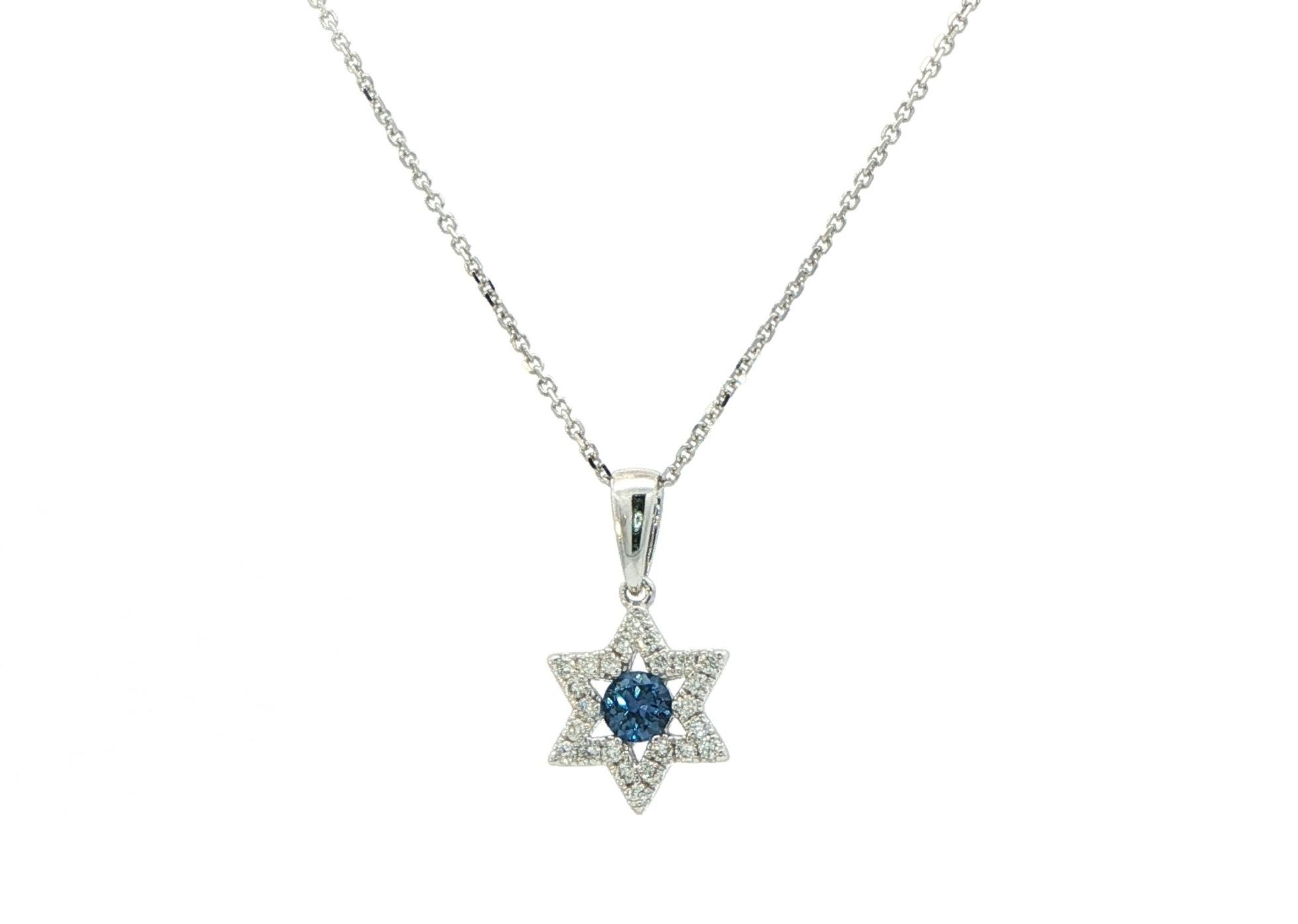 Star of David Montana Yogo Sapphire and Diamond Necklace in White Gold (0.28cts TWT)