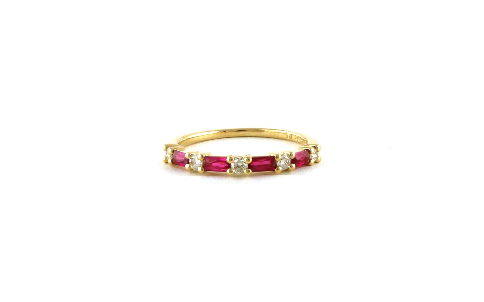 9-Stone Alternating Shared-Prong Ruby and Diamond Ring in Yellow Gold (0.62cts TWT)