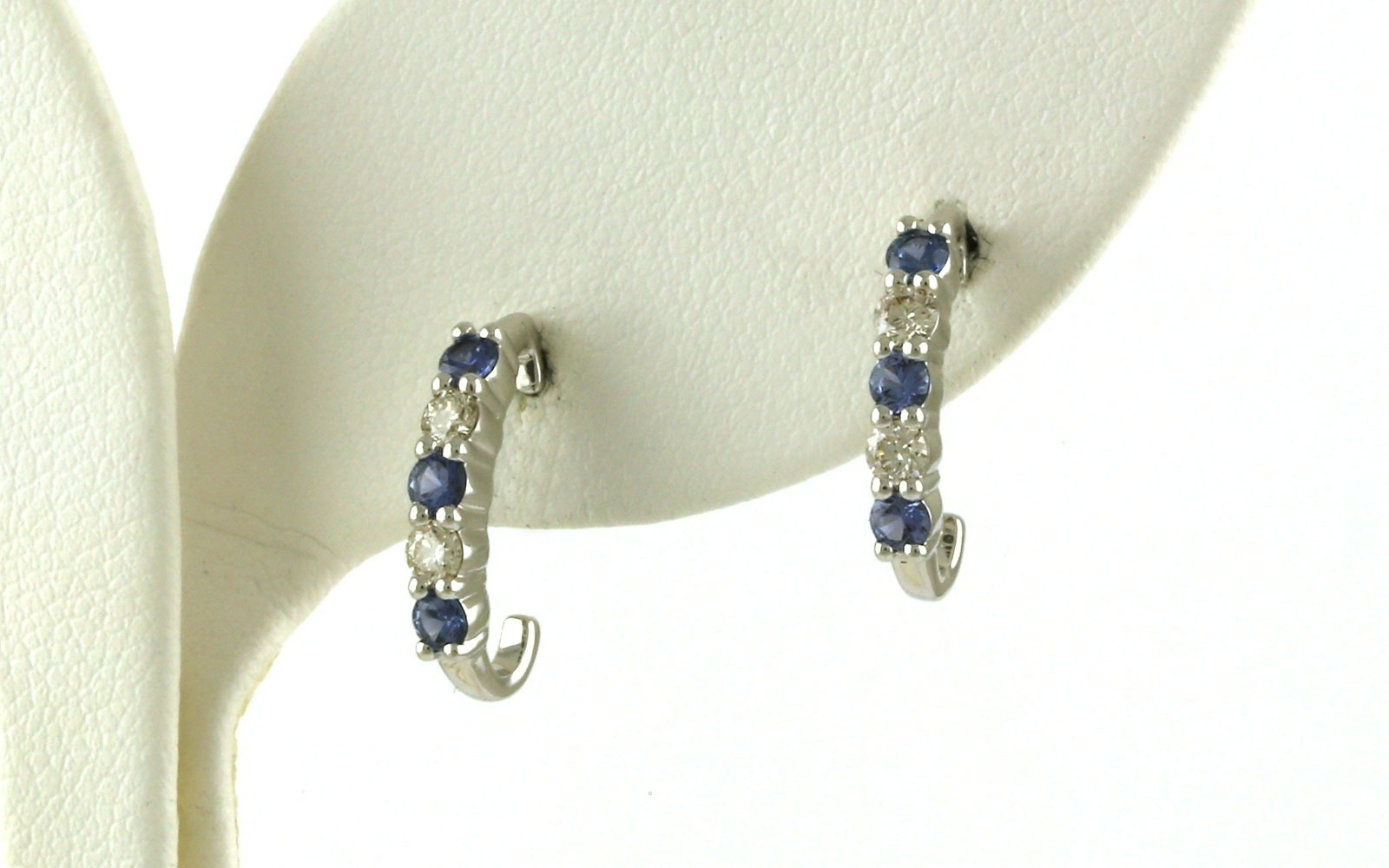 5-Stone Montana Yogo Sapphire and Diamond Stud Hoop Earrings in White Gold (0.625cts TWT)
