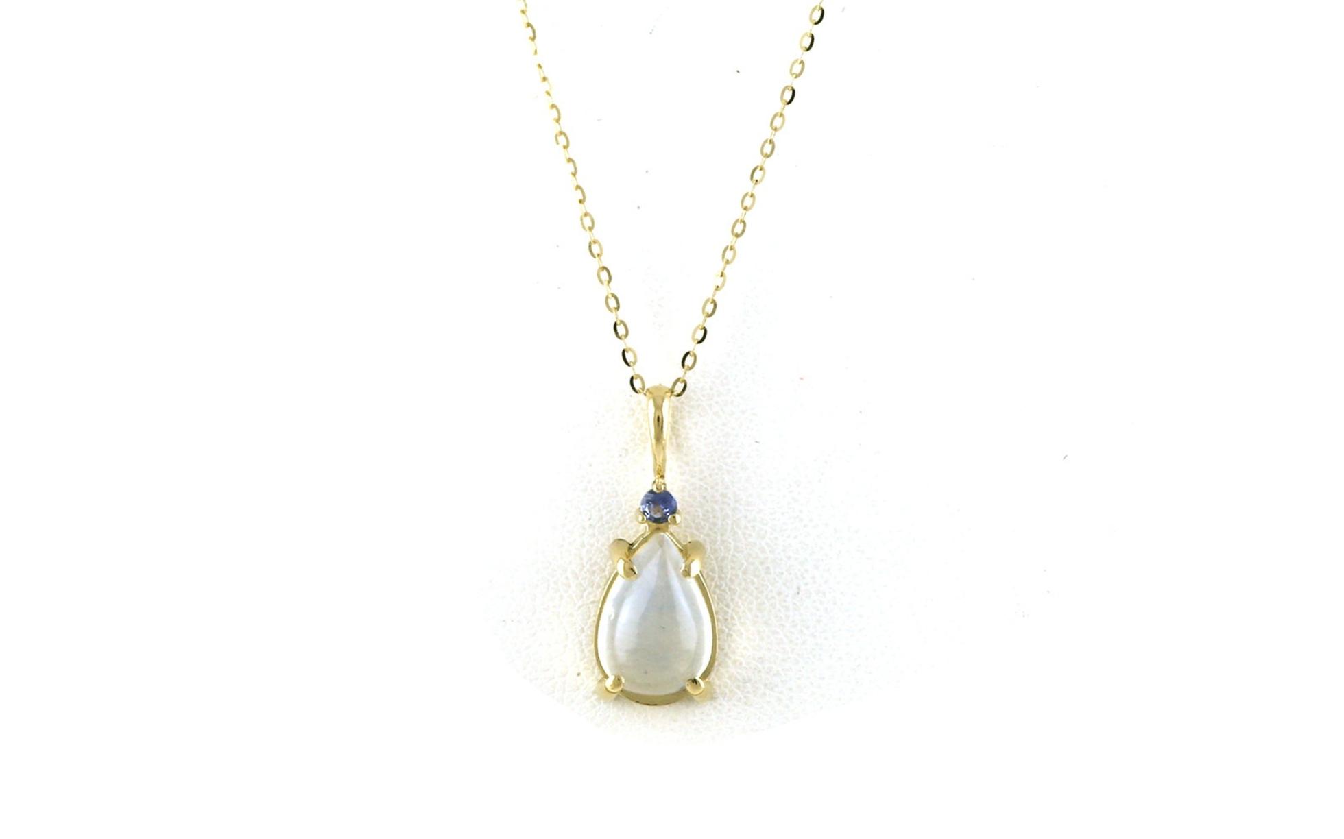 2-Stone Drop Moonstone and Montana Yogo Sapphire Necklace in Yellow Gold (3.53cts TWT)