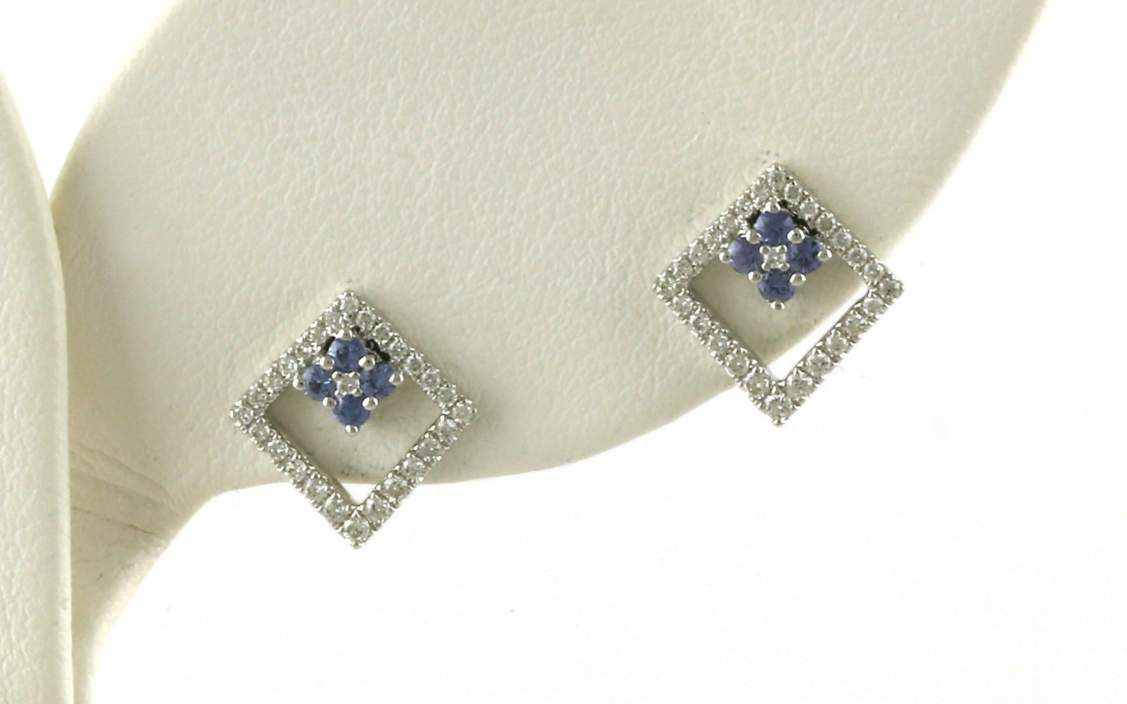 Geometric Montana Yogo Sapphire and Diamond Stud Earrings in White Gold (0.36cts TWT)