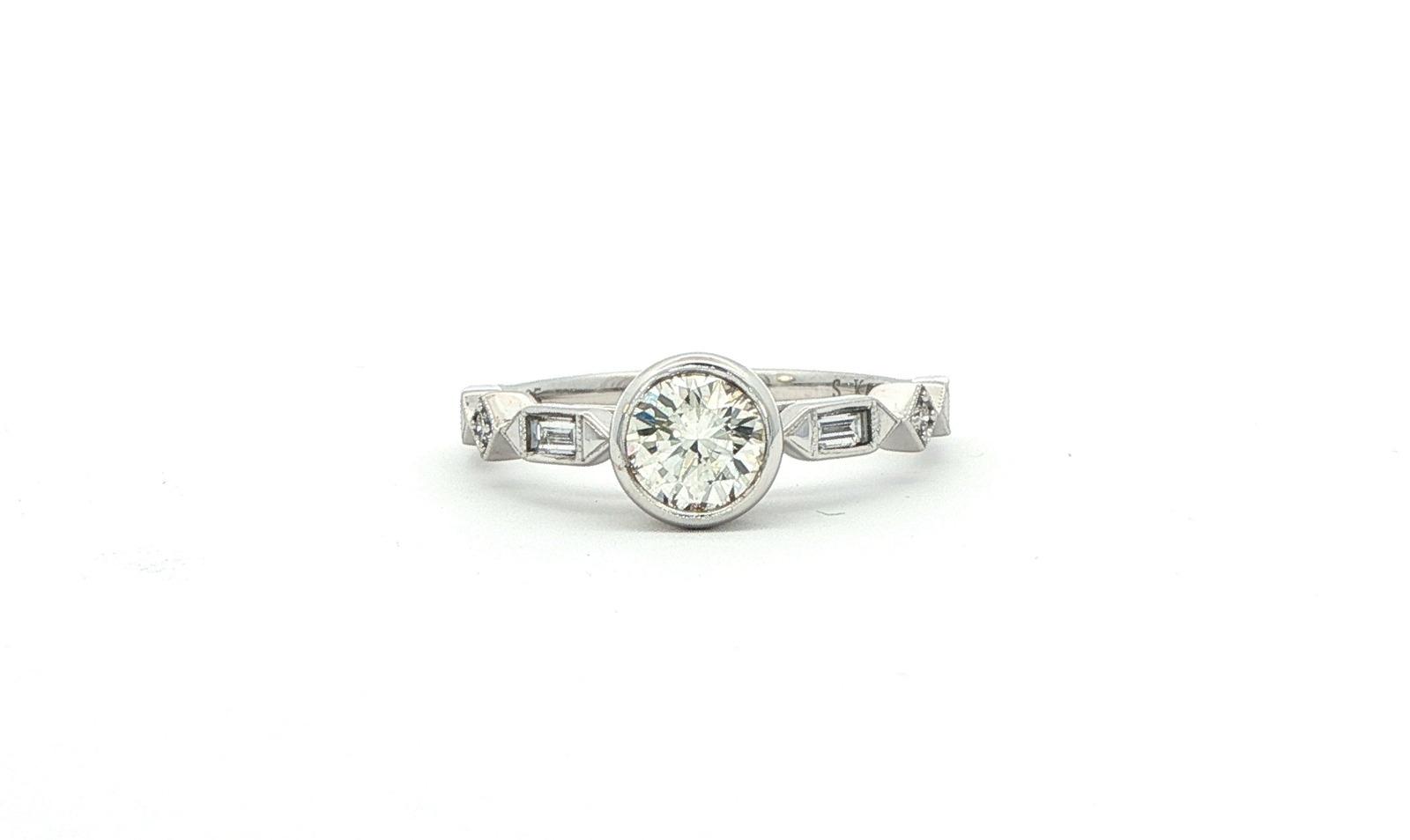 Art Deco Style Bezel-Set Diamond Engagement Ring in White Gold (0.82cts TWT)