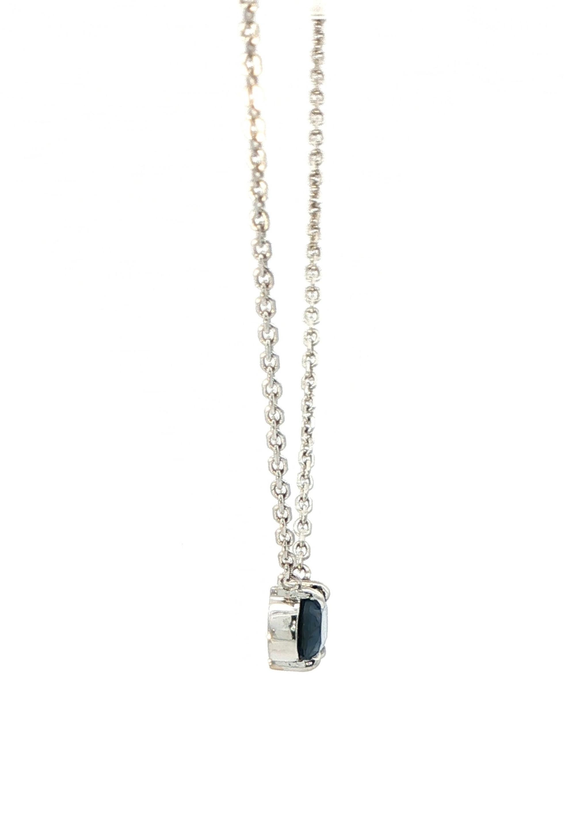 Split Chain Landscape Set Montana Yogo Sapphire Solitaire Necklace in White Gold (1.60ct) side