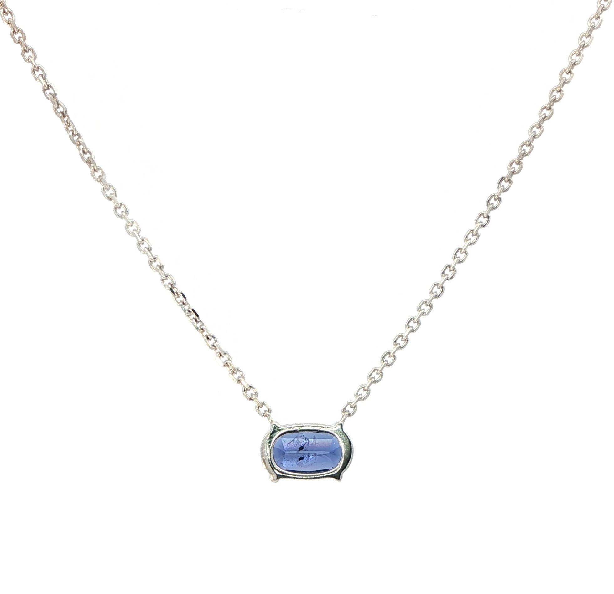 Split Chain Landscape Set Montana Yogo Sapphire Solitaire Necklace in White Gold (1.60ct) back