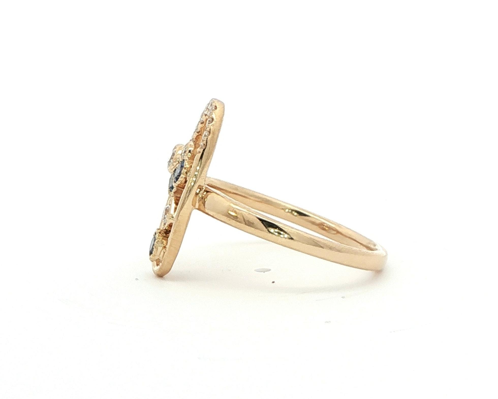 Oval Open Space Custer Montana Yogo Sapphire and Diamond Ring in Yellow Gold (0.32cts TWT) side