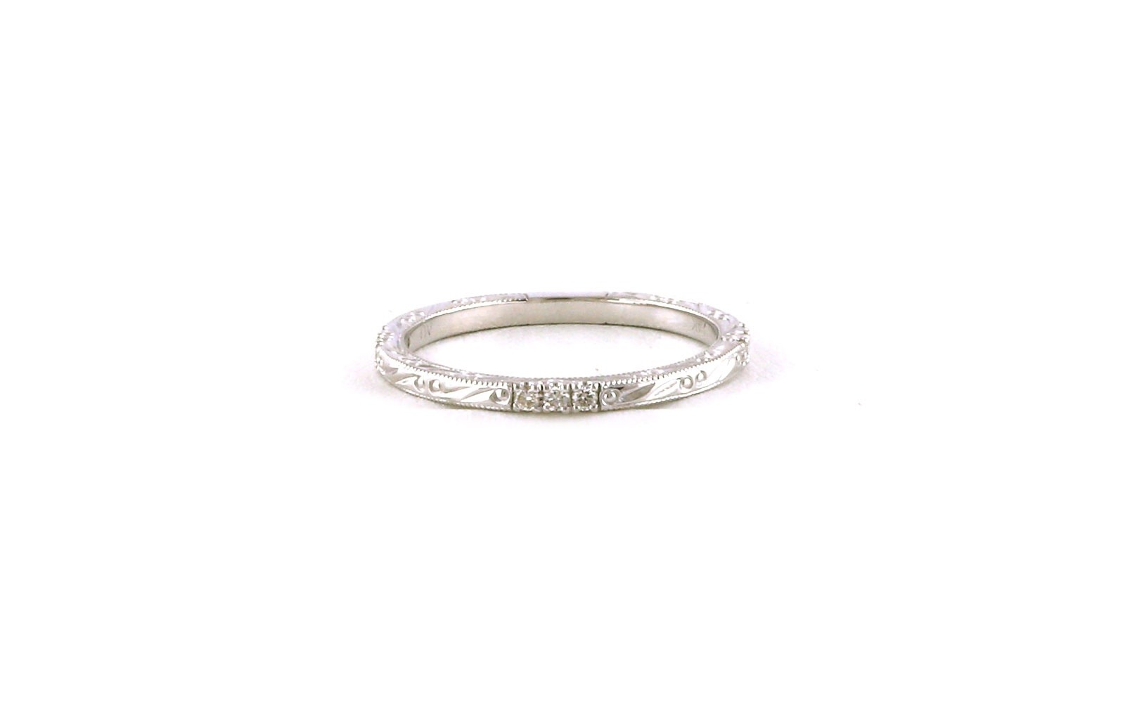 Hand Engraved Three-Stone Diamond Cluster Band in White Gold (0.10cts TWT)