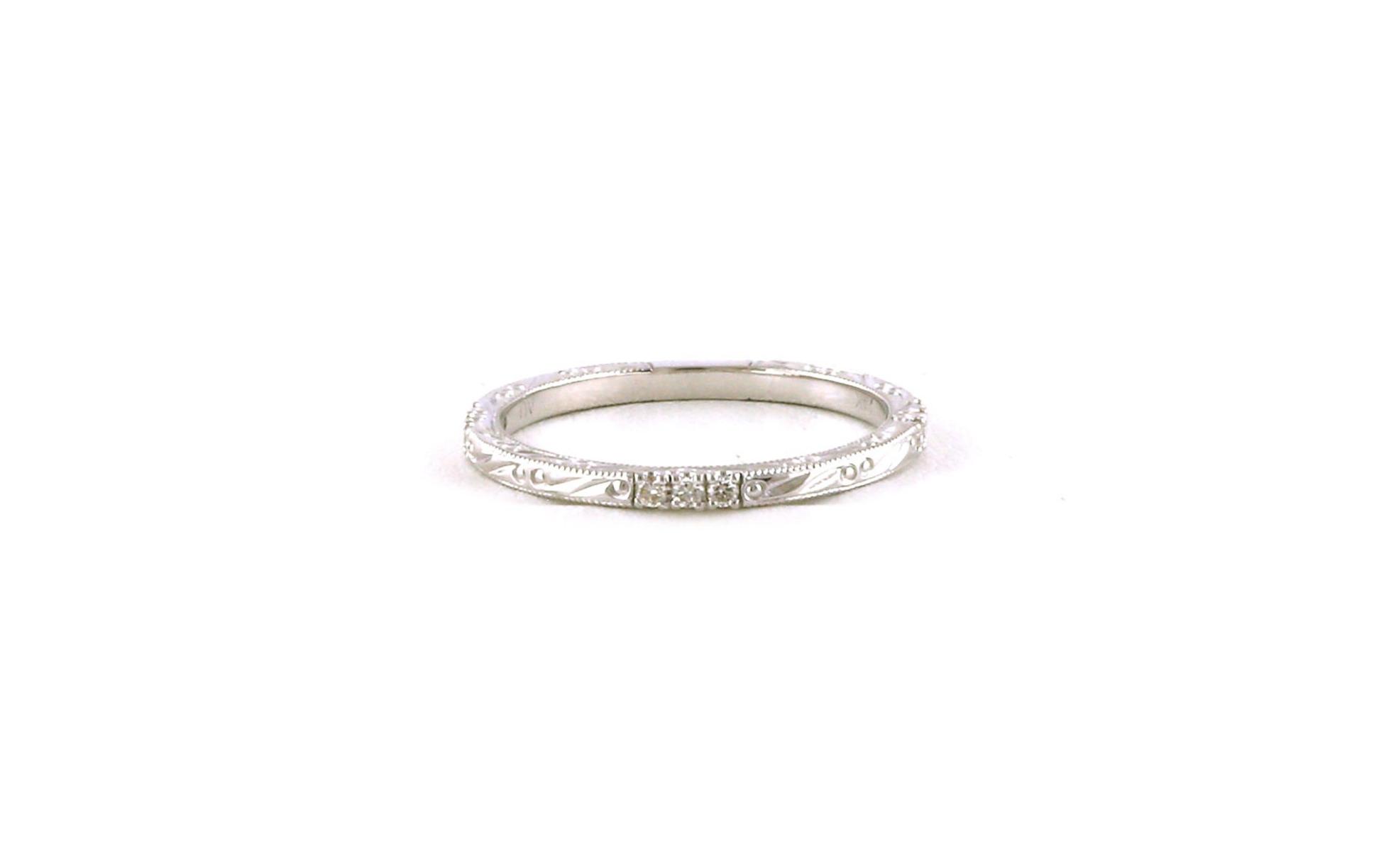Hand Engraved Three-Stone Diamond Cluster Band in White Gold (0.10cts TWT)