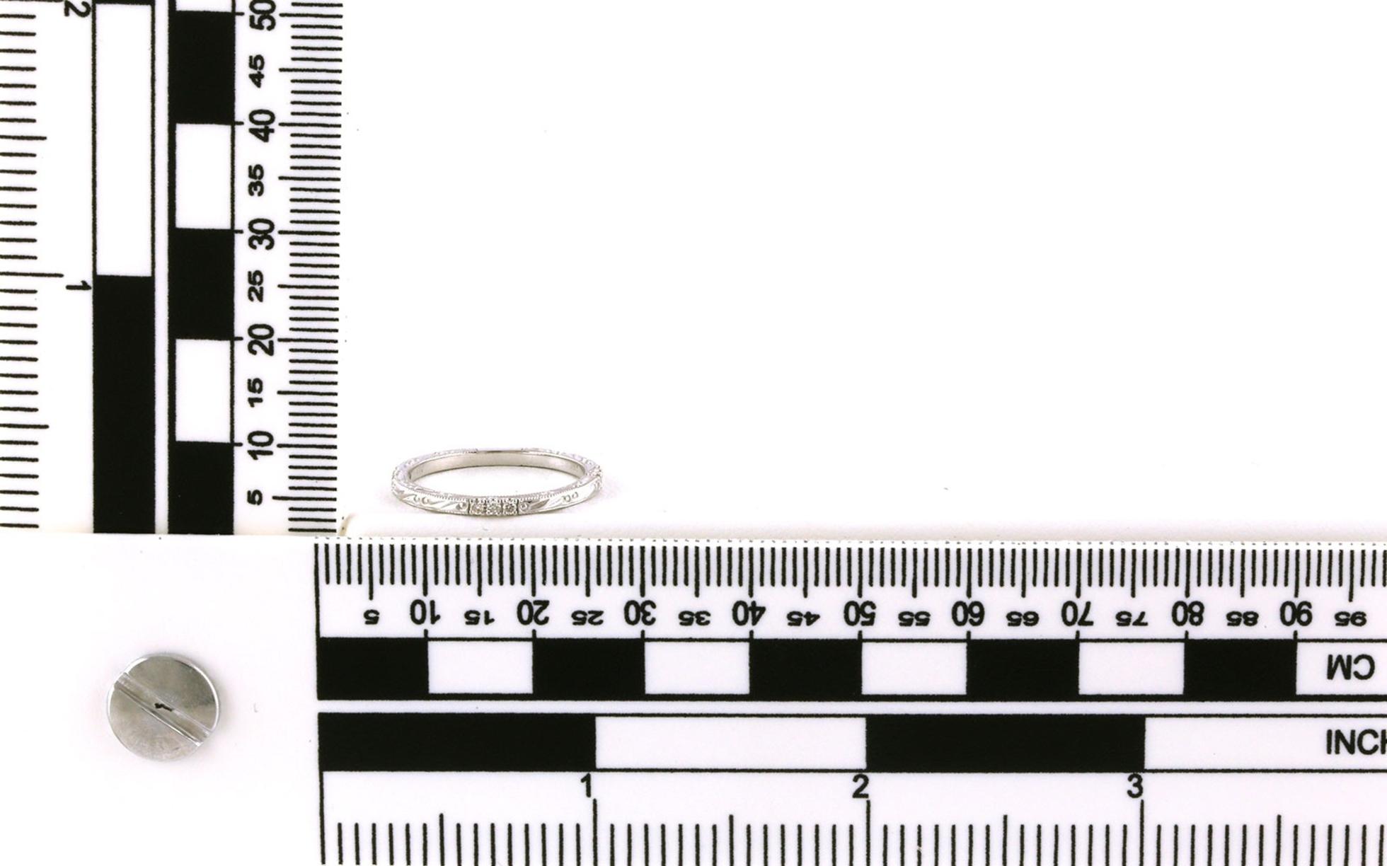 Hand Engraved Three-Stone Diamond Cluster Band in White Gold (0.10cts TWT) scale
