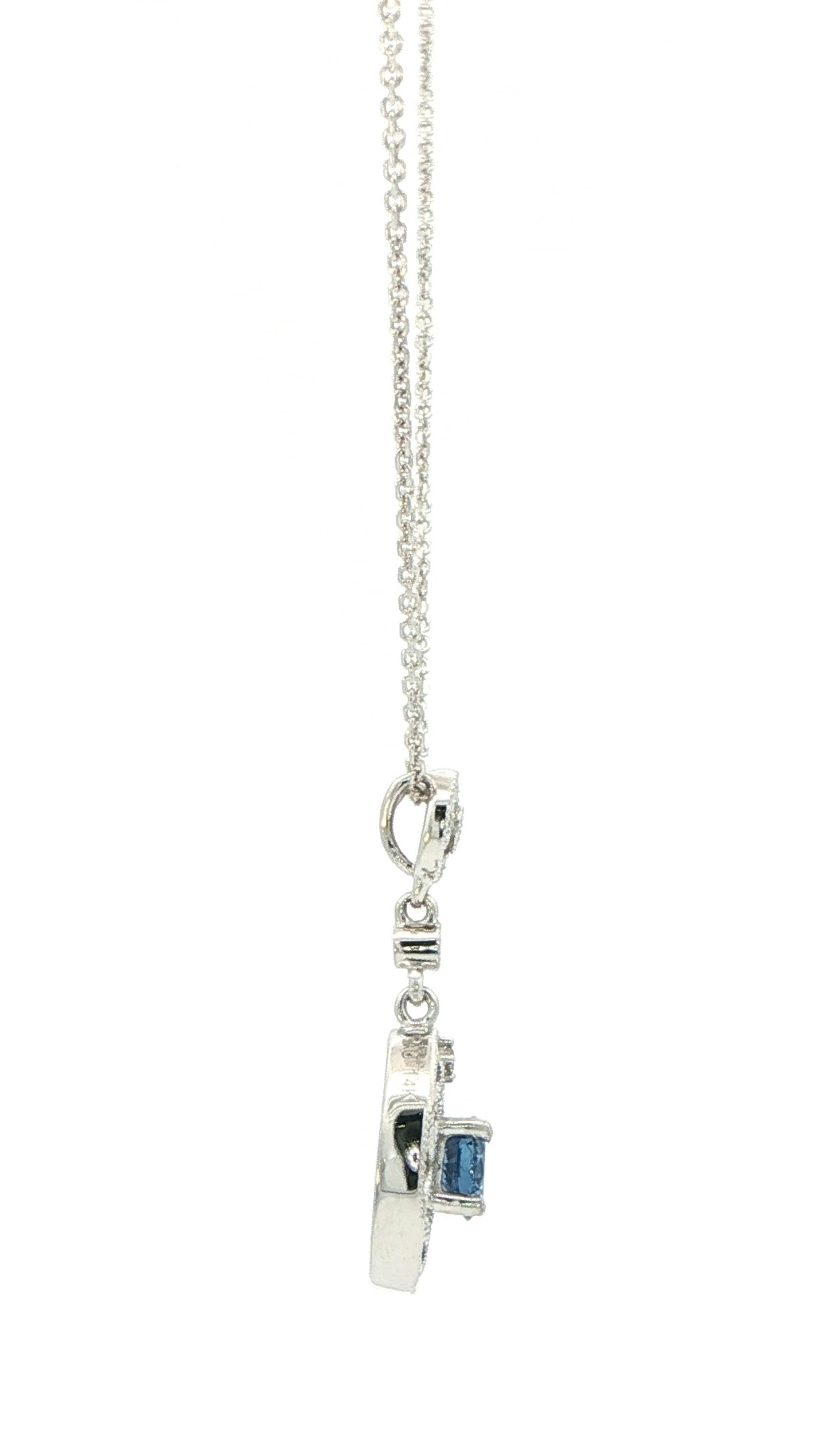 Vintage Style Filigree Montana Yogo Sapphire and Diamond Necklace in White Gold (0.34cts TWT) side