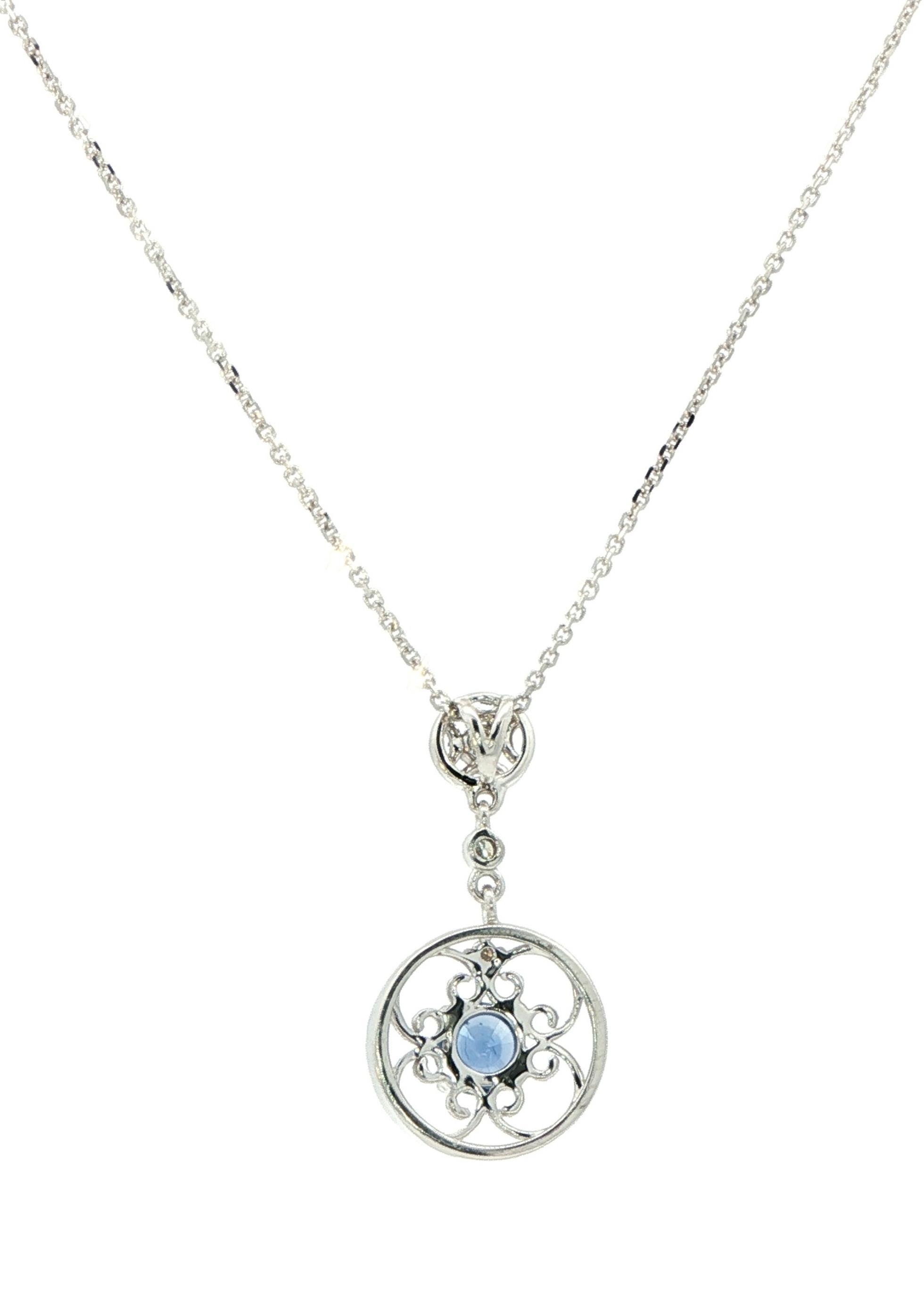 Vintage Style Filigree Montana Yogo Sapphire and Diamond Necklace in White Gold (0.34cts TWT) back