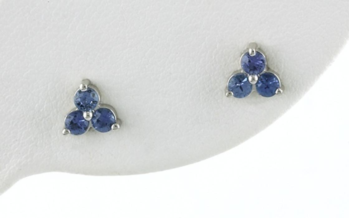 Three-Stone Montana Yogo Sapphire Cluster Stud Earrings in White Gold (0.45cts TWT)
