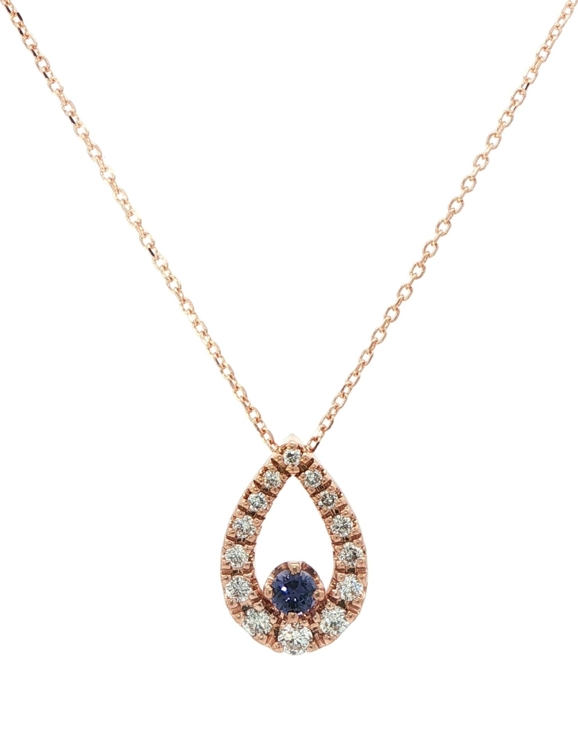 Teardrop Huckleberry Sapphire and Diamond Necklace in Rose Gold (0.53cts TWT)