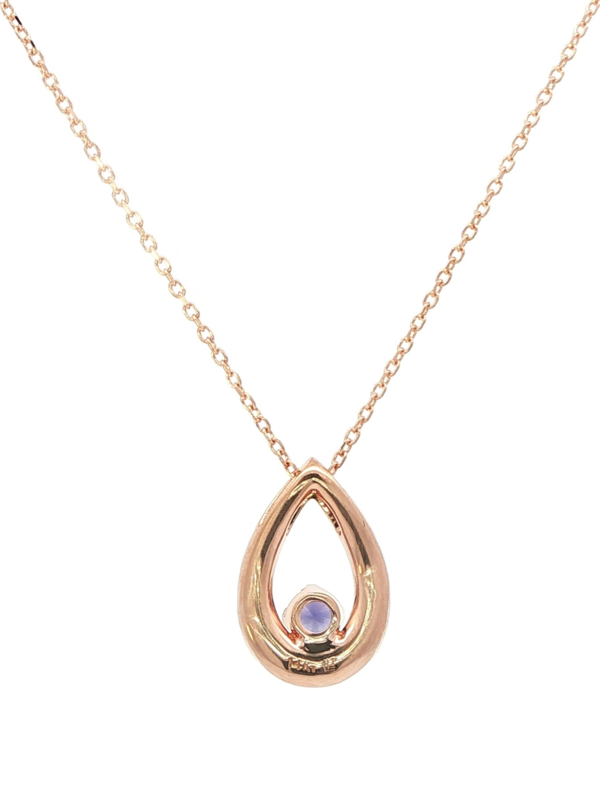 Teardrop Huckleberry Sapphire and Diamond Necklace in Rose Gold (0.53cts TWT) back