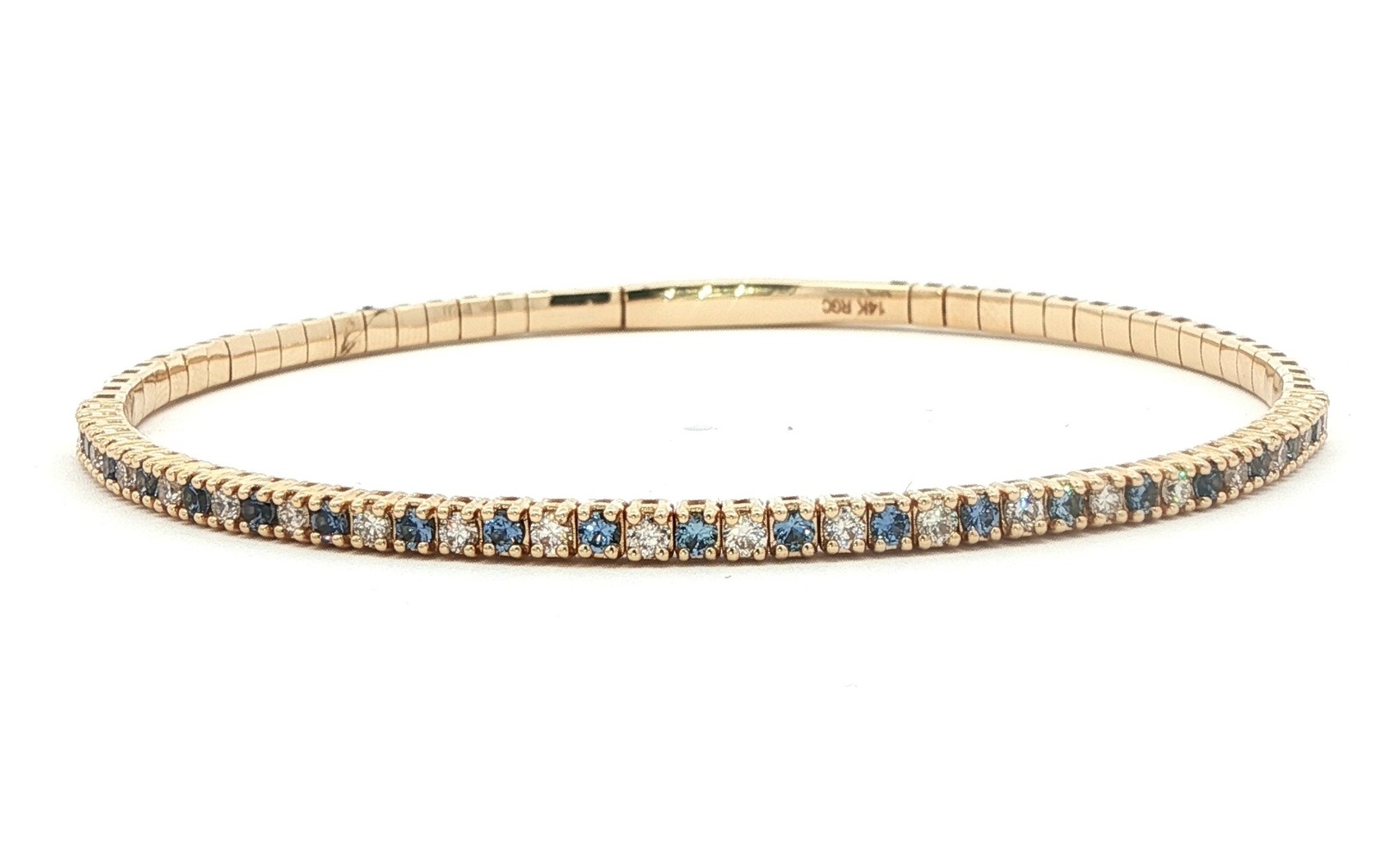 Alternating Montana Yogo Sapphire and Diamond Flexi-Cuff Bracelet in Yellow Gold (1.00cts TWT)