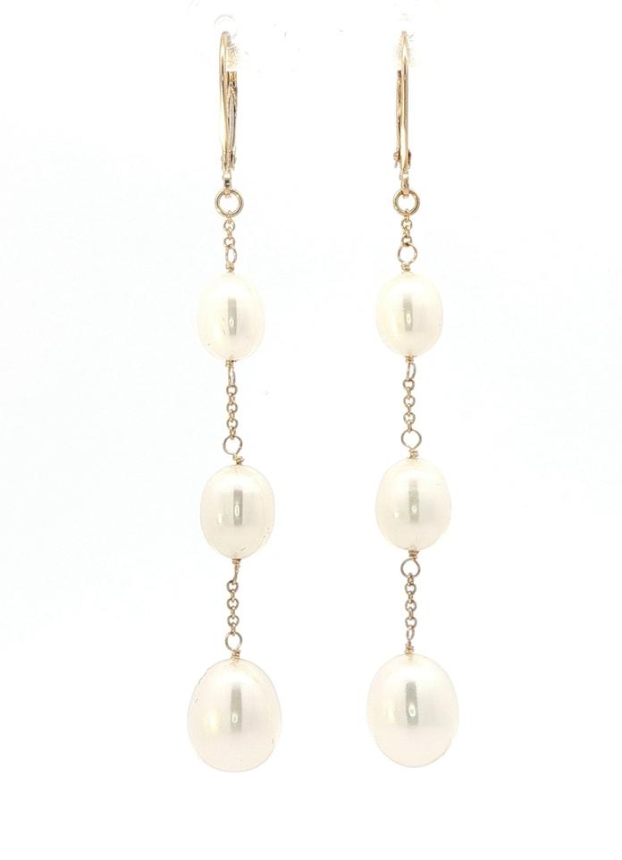 content/products/Estate Piece: Pearl 3-Stone Drop Leverback Earrings in Yellow Gold