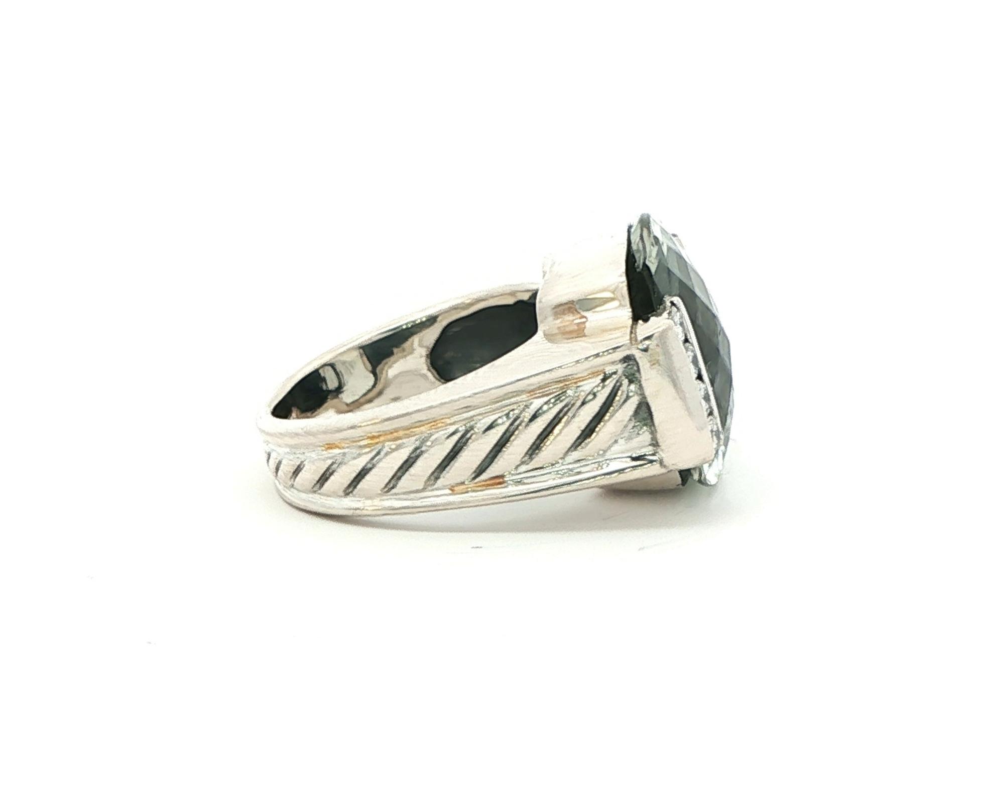 Estate Piece: David Yurman Prasiolite and Diamond Wide Ring in Sterling Silver (8.24cts TWT) side