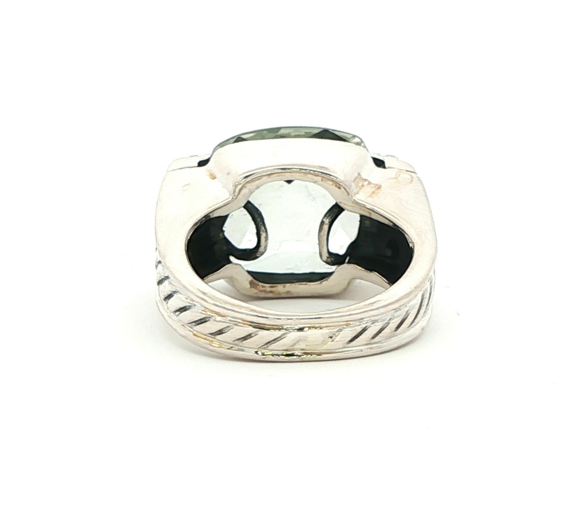 Estate Piece: David Yurman Prasiolite and Diamond Wide Ring in Sterling Silver (8.24cts TWT) back