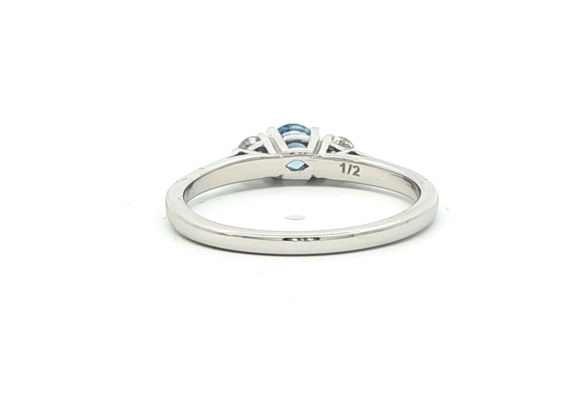 Estate Piece: 3-Stone Montana Sapphire and Diamond Ring in White Gold (0.45cts TWT) back