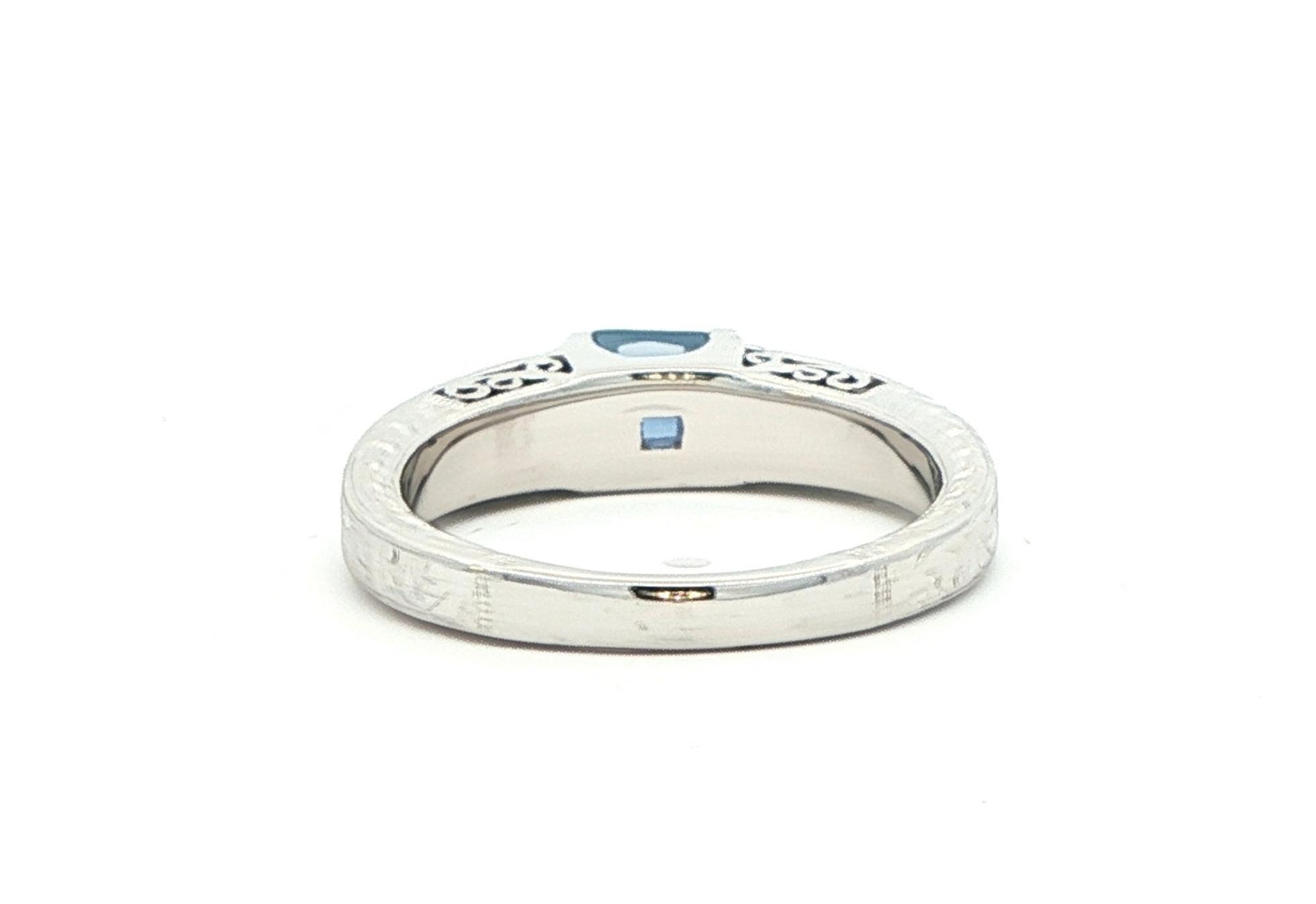 Estate Piece: Engraved Bar-Set Montana Yogo Sapphire and Diamond Cluster Ring in White Gold (0.64cts TWT) back