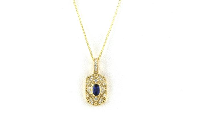 content/products/Montana Yogo Sapphire and Diamond Vintage Style Halo Necklace with Yellow Gold (0.45cts TWT)