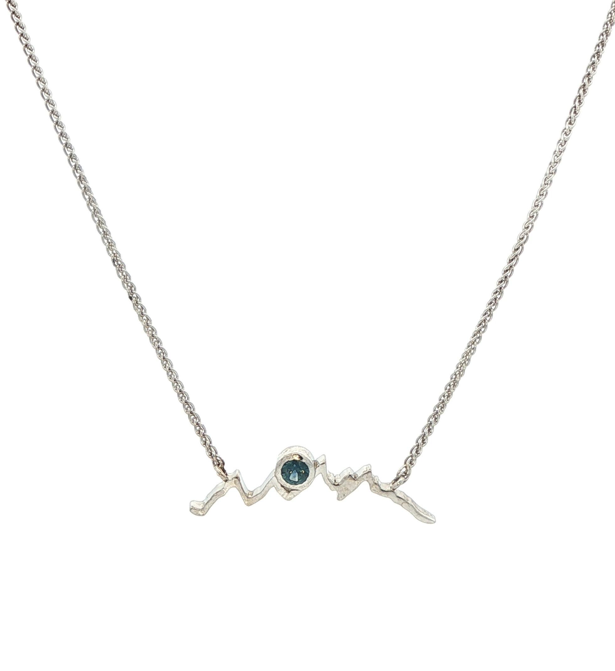 Mountain Silhouette with Bezel-Set Montana Sapphire Necklace in Sterling Silver (0.10ct)