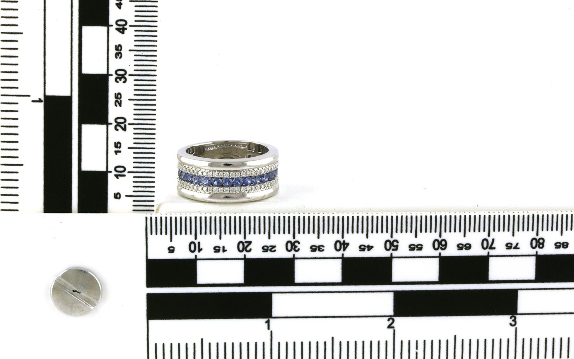 Wide Three-Row Montana Yogo Sapphire and Diamond Ring in White Gold (0.85cts TWT) scale