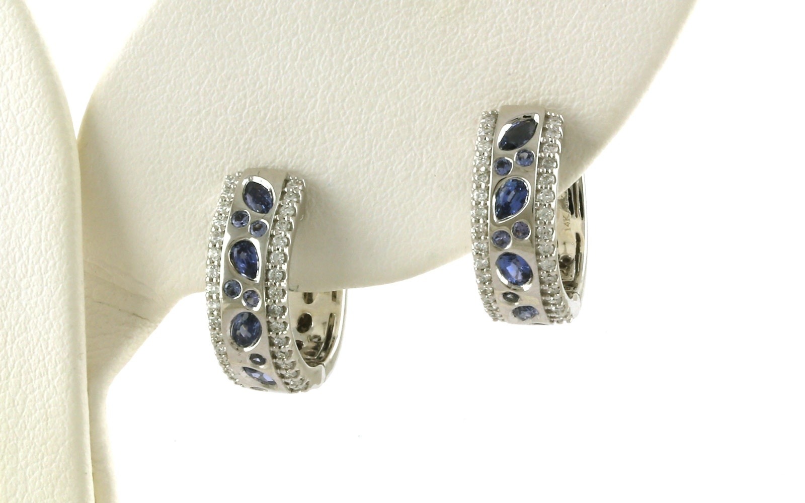 Three-Row Montana Yogo Sapphire and Diamond Hoop Earrings in White Gold (1.25cts TWT)