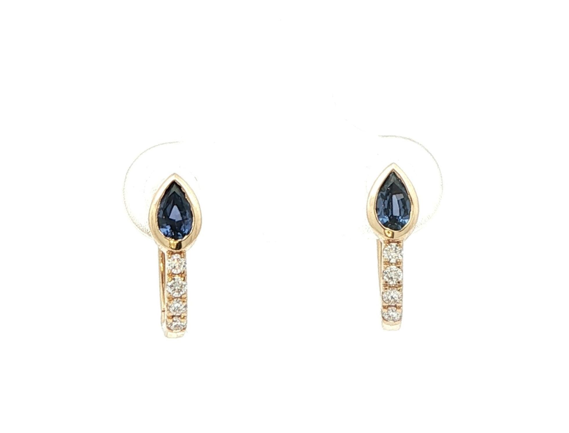 Bezel-Set Montana Yogo Sapphire and Diamond Pave Hoop Earrings in Yellow Gold (0.58cts TWT)