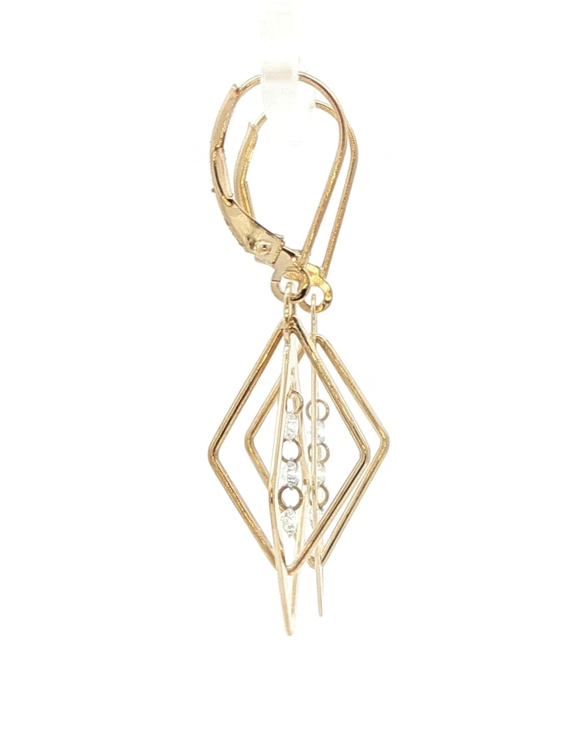 Petite Geometric Diamond Dangle Leverback Earrings in Yellow Gold (0.30cts TWT) side