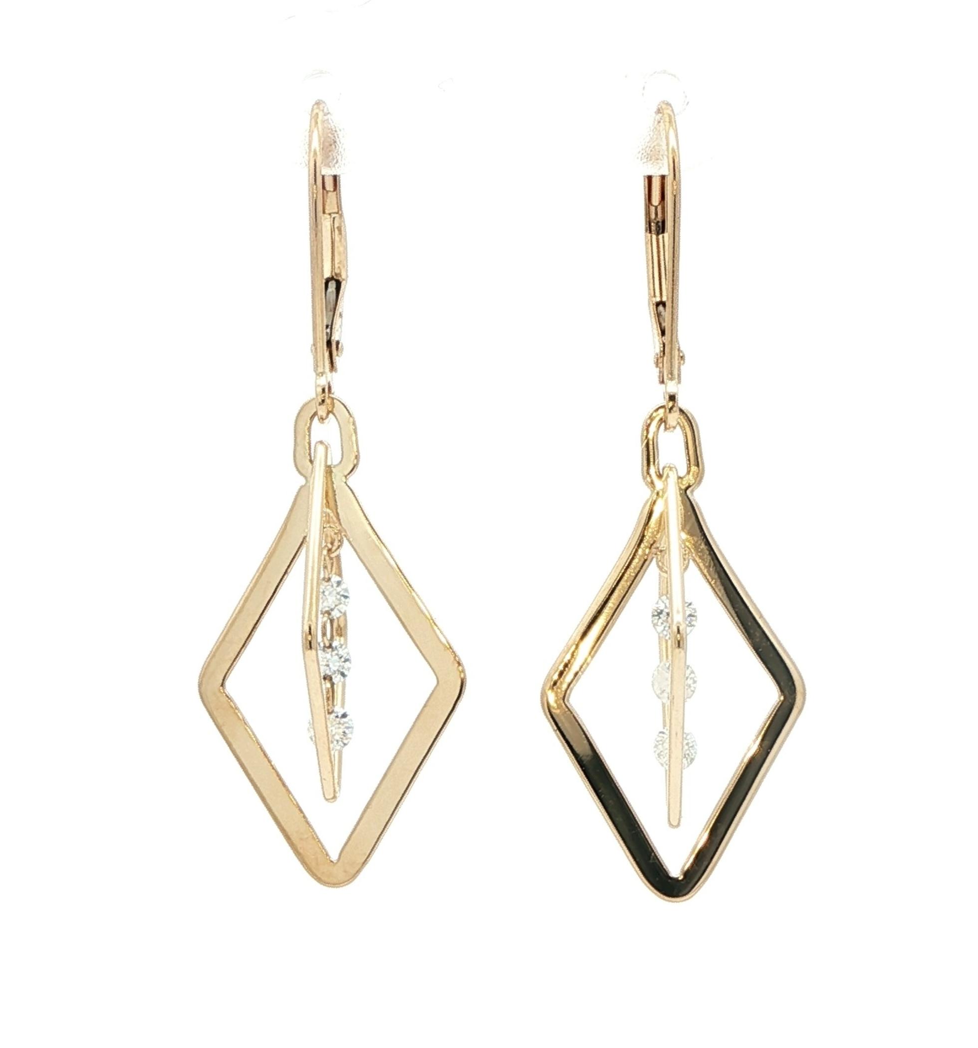 Petite Geometric Diamond Dangle Leverback Earrings in Yellow Gold (0.30cts TWT) back