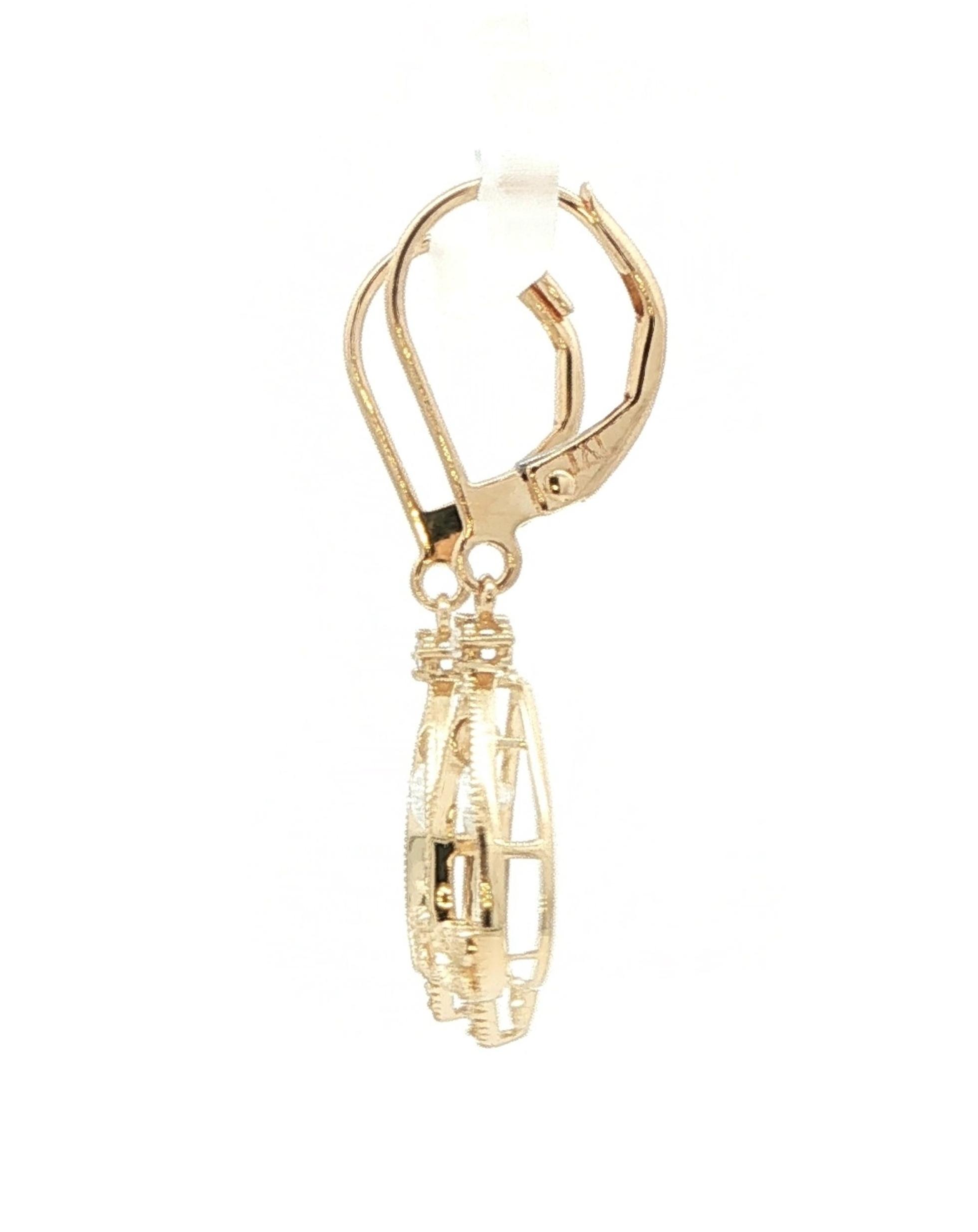 Vintage-Style Diamond Dangle Leverback Earrings in Yellow Gold (0.23cts TWT) side
