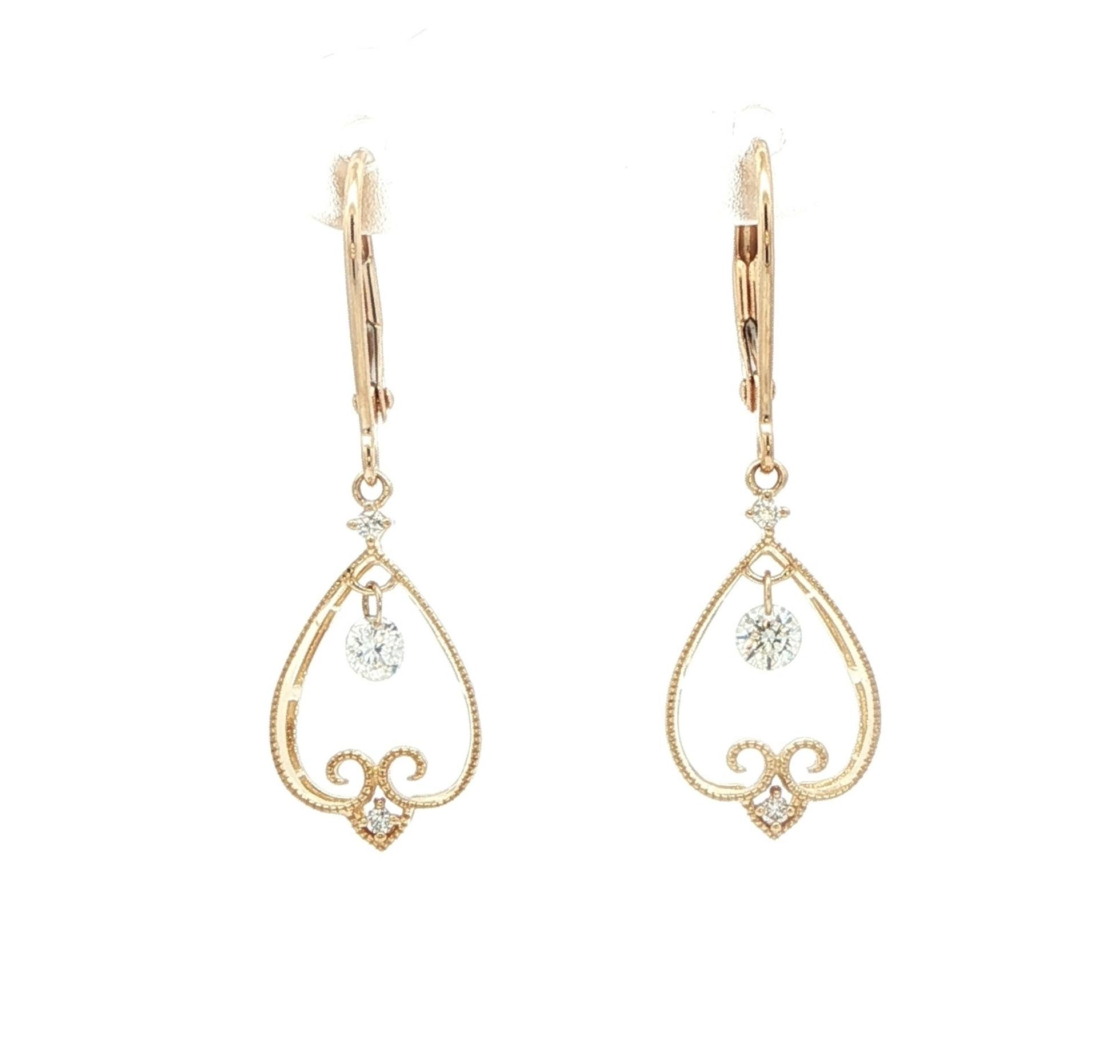 Vintage-Style Diamond Dangle Leverback Earrings in Yellow Gold (0.23cts TWT) back