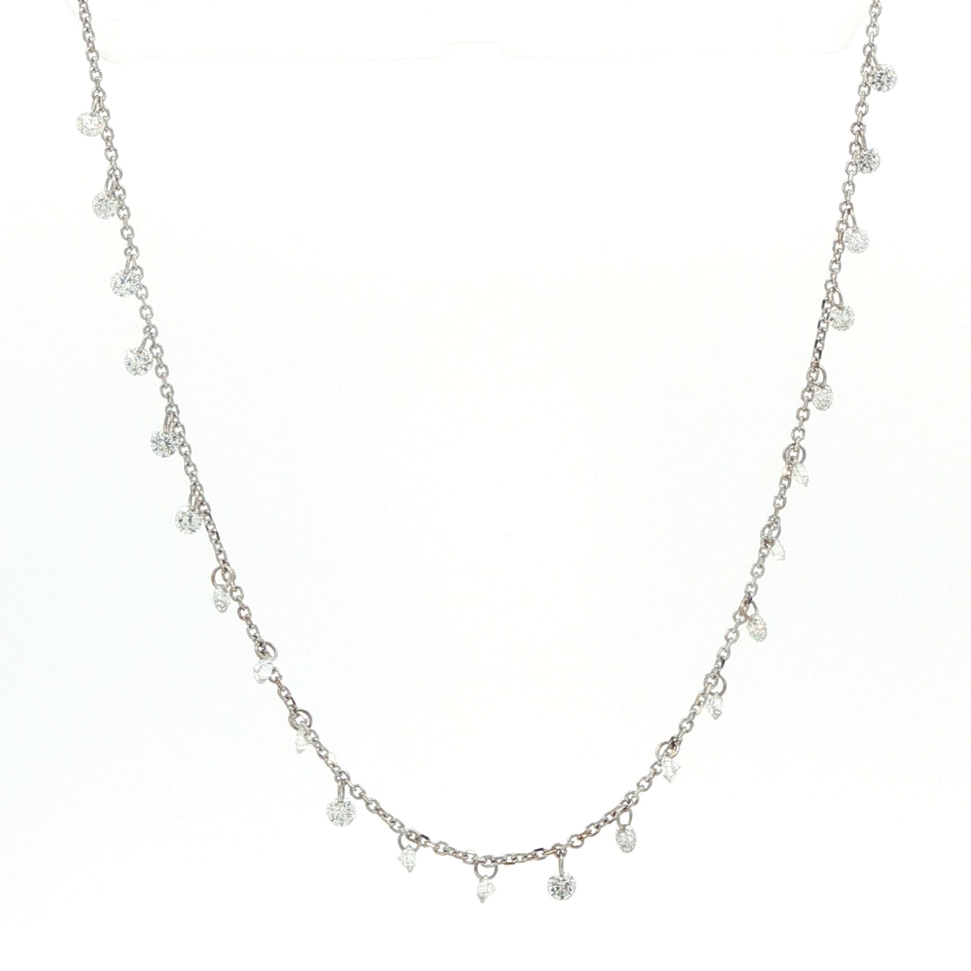Drilled Diamond Dangle Station Necklace in White Gold (1.20cts TWT)