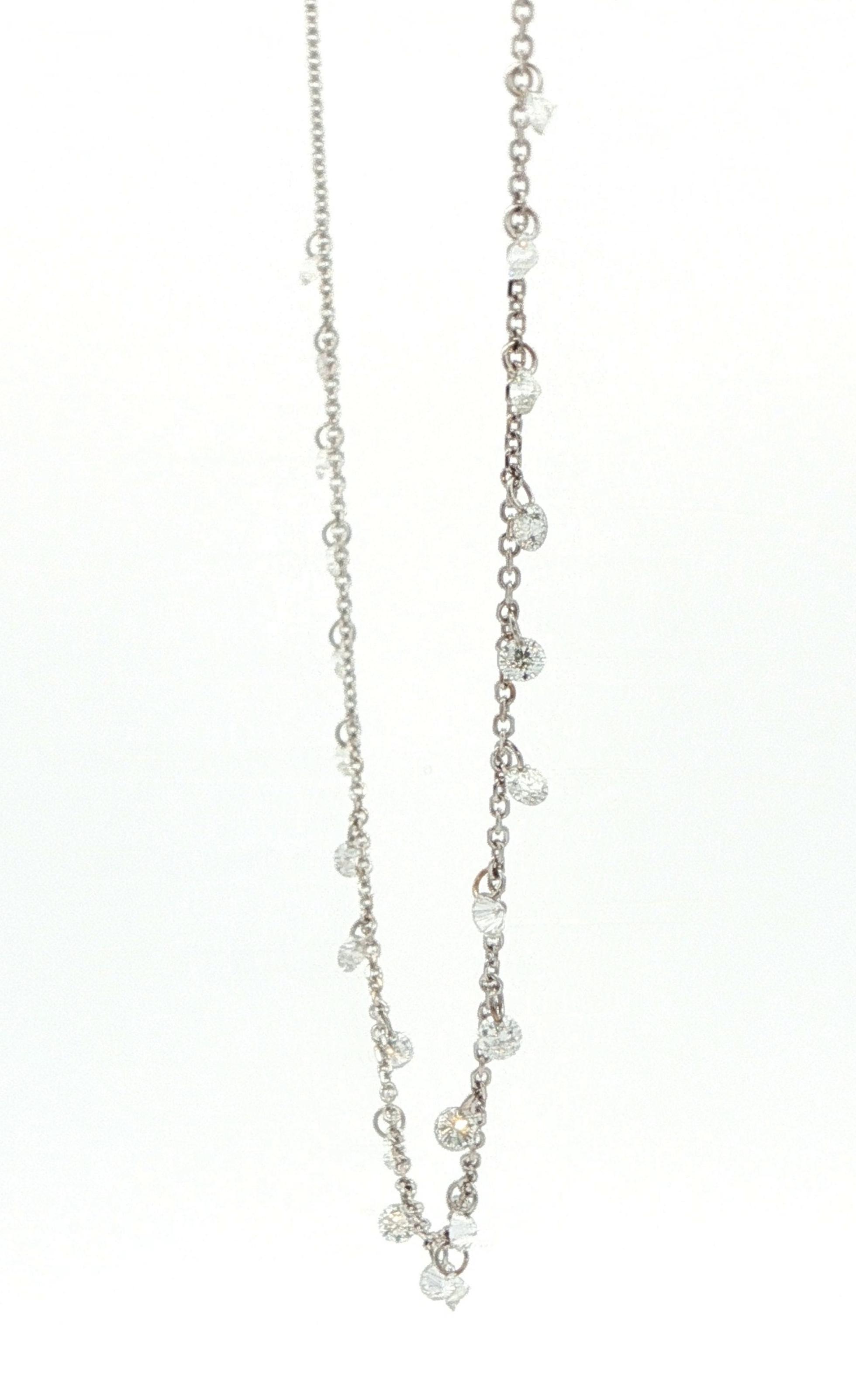 Drilled Diamond Dangle Station Necklace in White Gold (1.20cts TWT) side