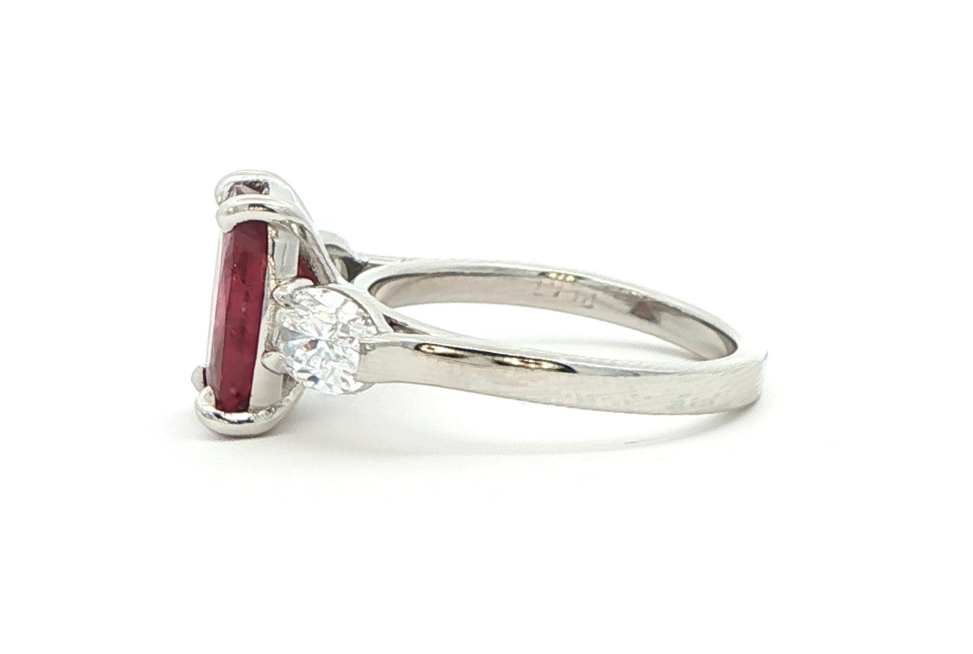 Three-Stone Claw-Prong Ruby and Diamond Ring in Platinum (4.74cts TWT) side