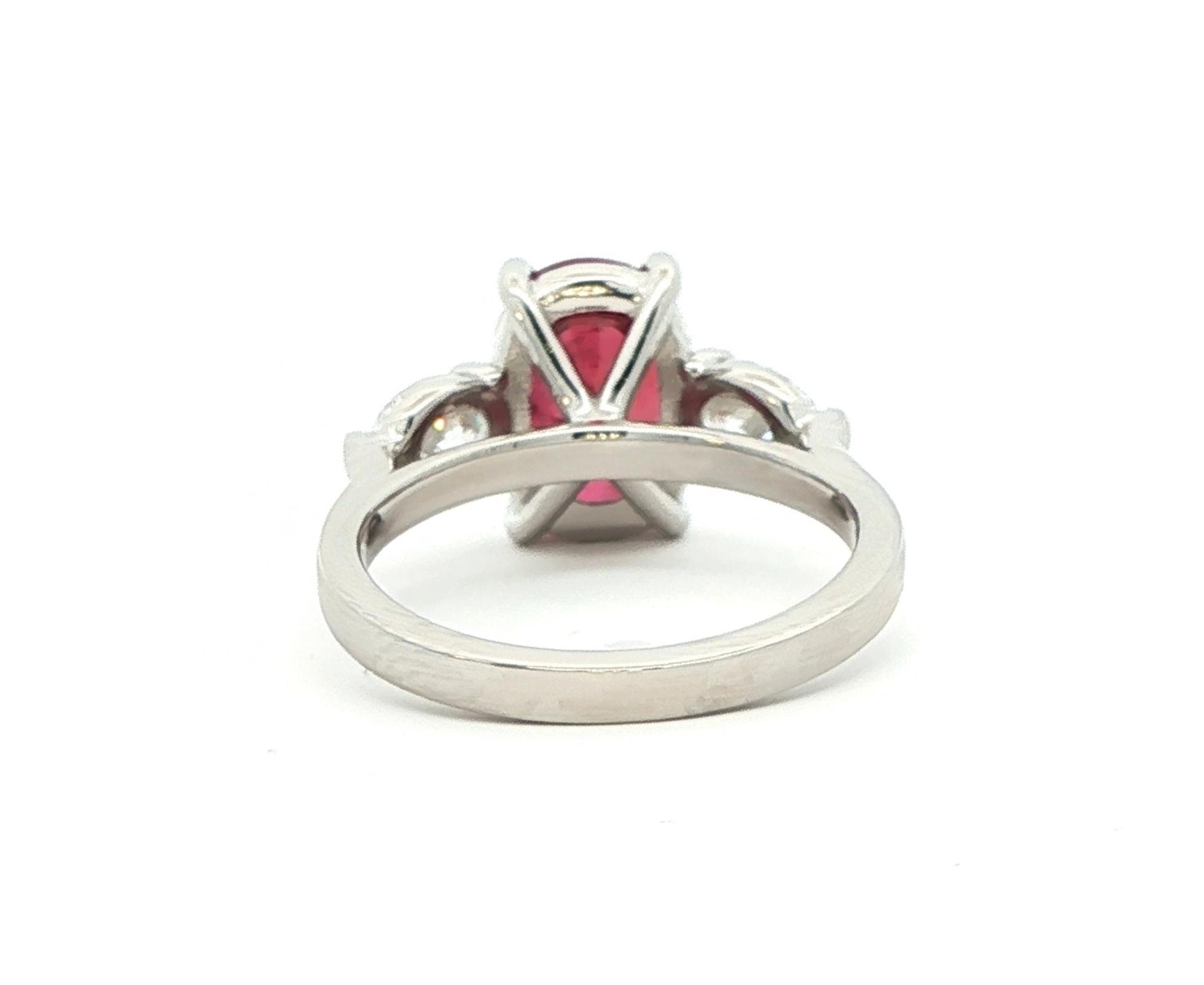 Three-Stone Claw-Prong Ruby and Diamond Ring in Platinum (4.74cts TWT) back