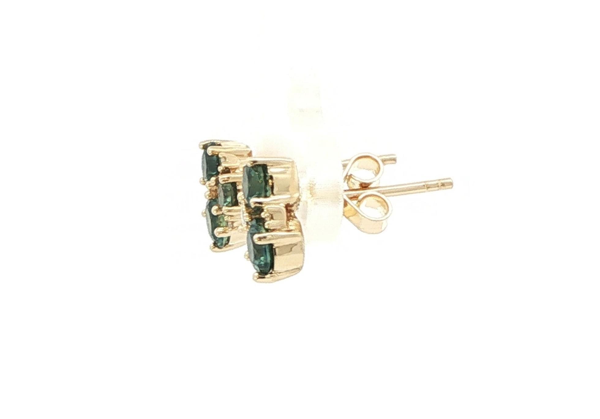 6-Stone Montana Sapphire and Diamond Cluster Stud Earrings in Yellow Gold (1.34cts TWT) side