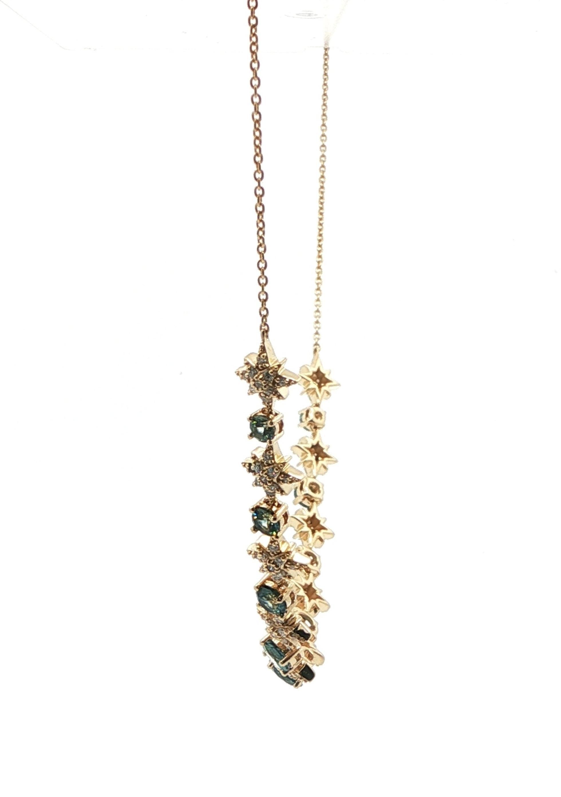 Alternating Montana Sapphire and Diamond Pave Star and 4-Prong Necklace in Yellow Gold (3.36cts TWT) side