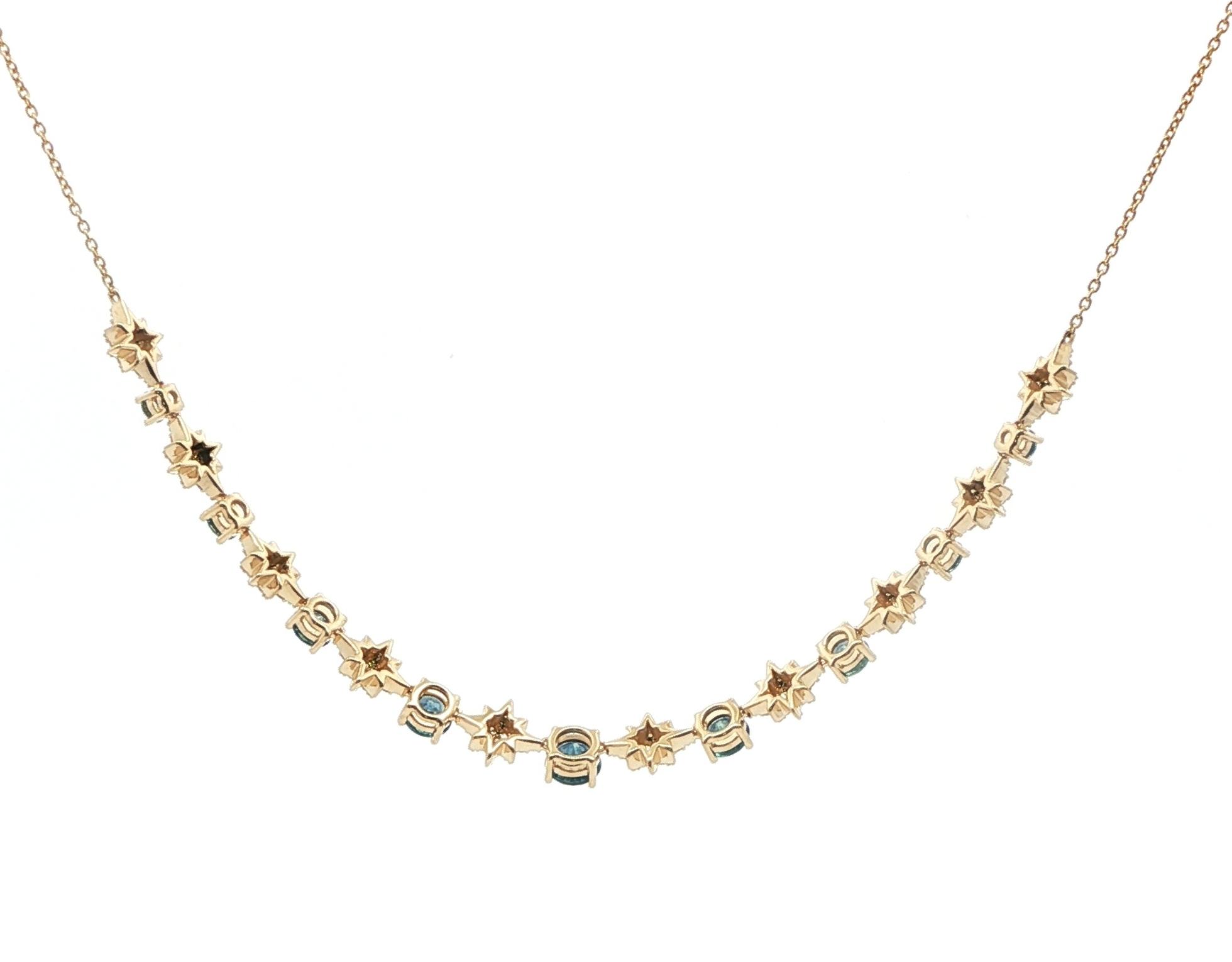 Alternating Montana Sapphire and Diamond Pave Star and 4-Prong Necklace in Yellow Gold (3.36cts TWT) back