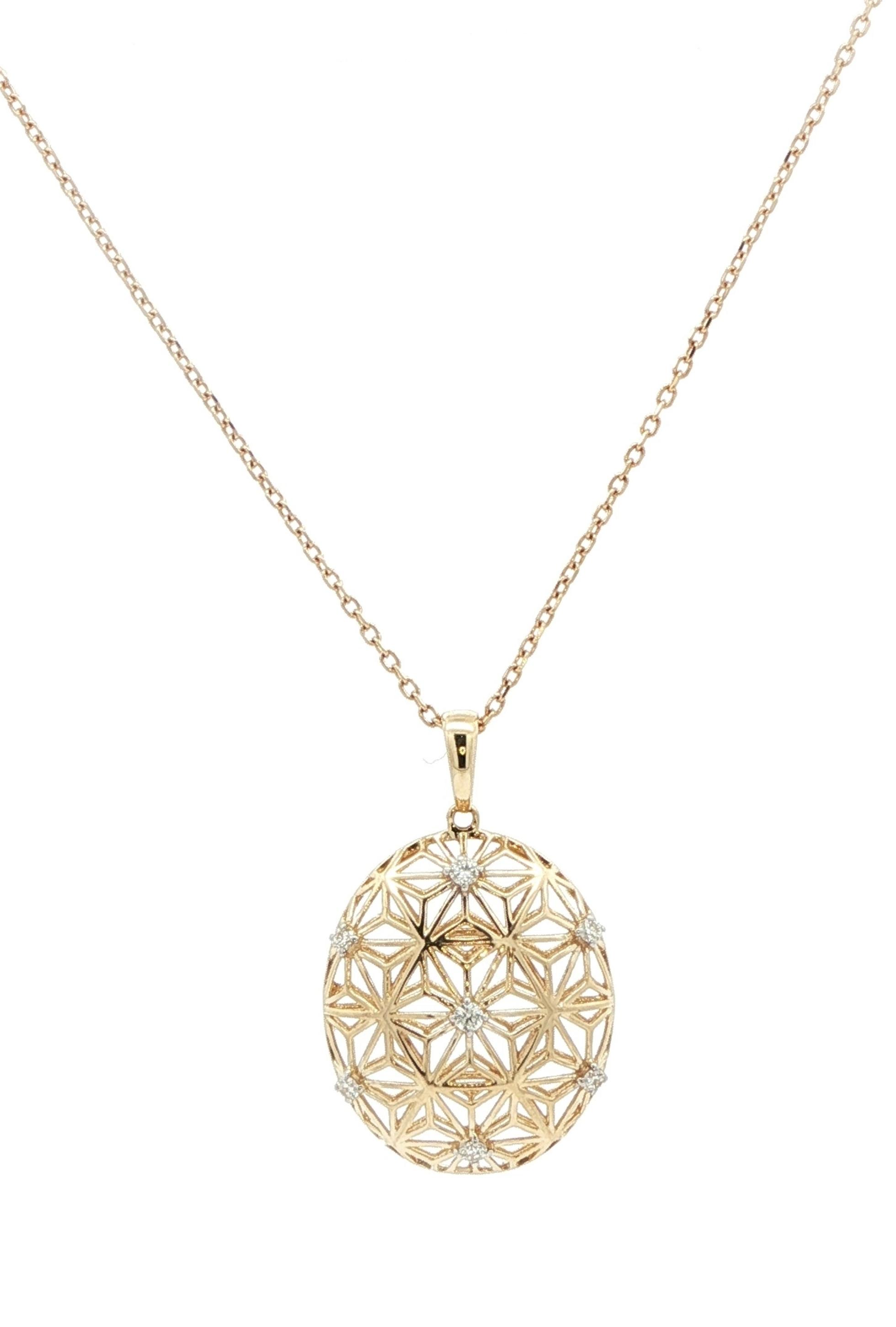 Filigree Hollow Diamond Necklace in Yellow Gold (0.10cts TWT)